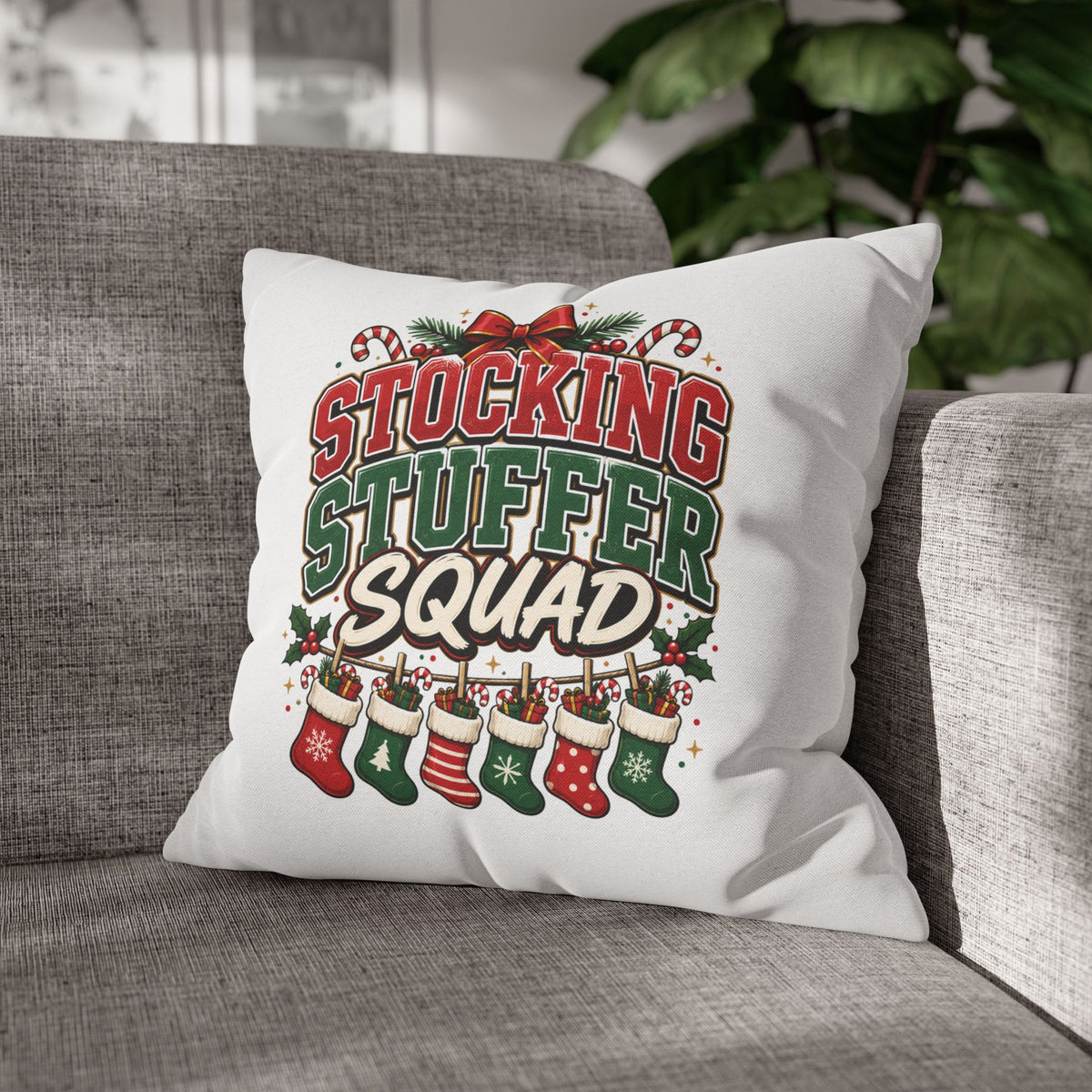 Christmas Stocking Stuffer Squad Holiday Pillowcase — Christmas Decorative Throw Pillow Cover