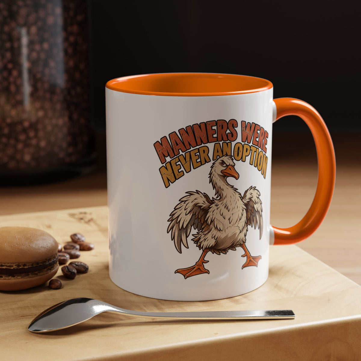 Coffee Mug — "Manners Were Never An Option" Funny Rude Chicken Accent Mug