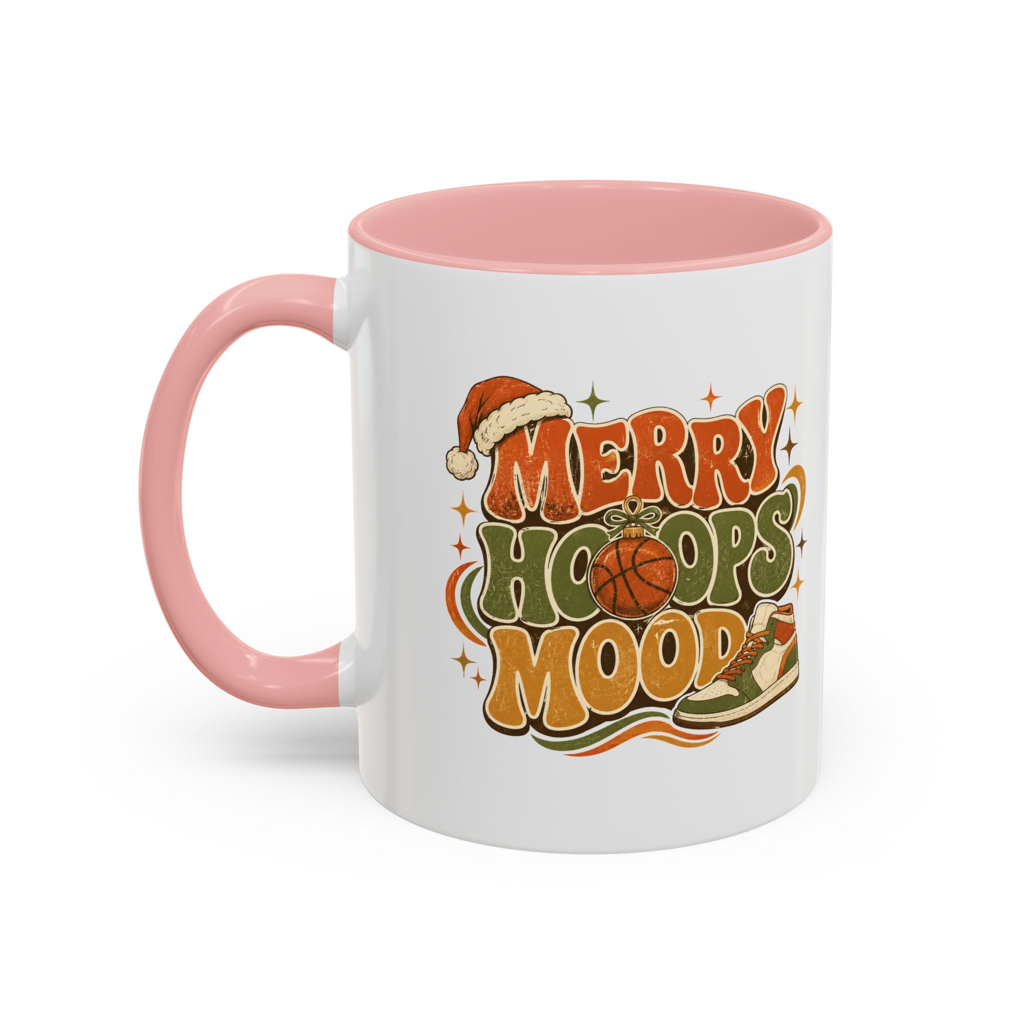 Modern Day Christmas Merry Hoops Mood Accent Coffee Mug — Retro Basketball Christmas Design