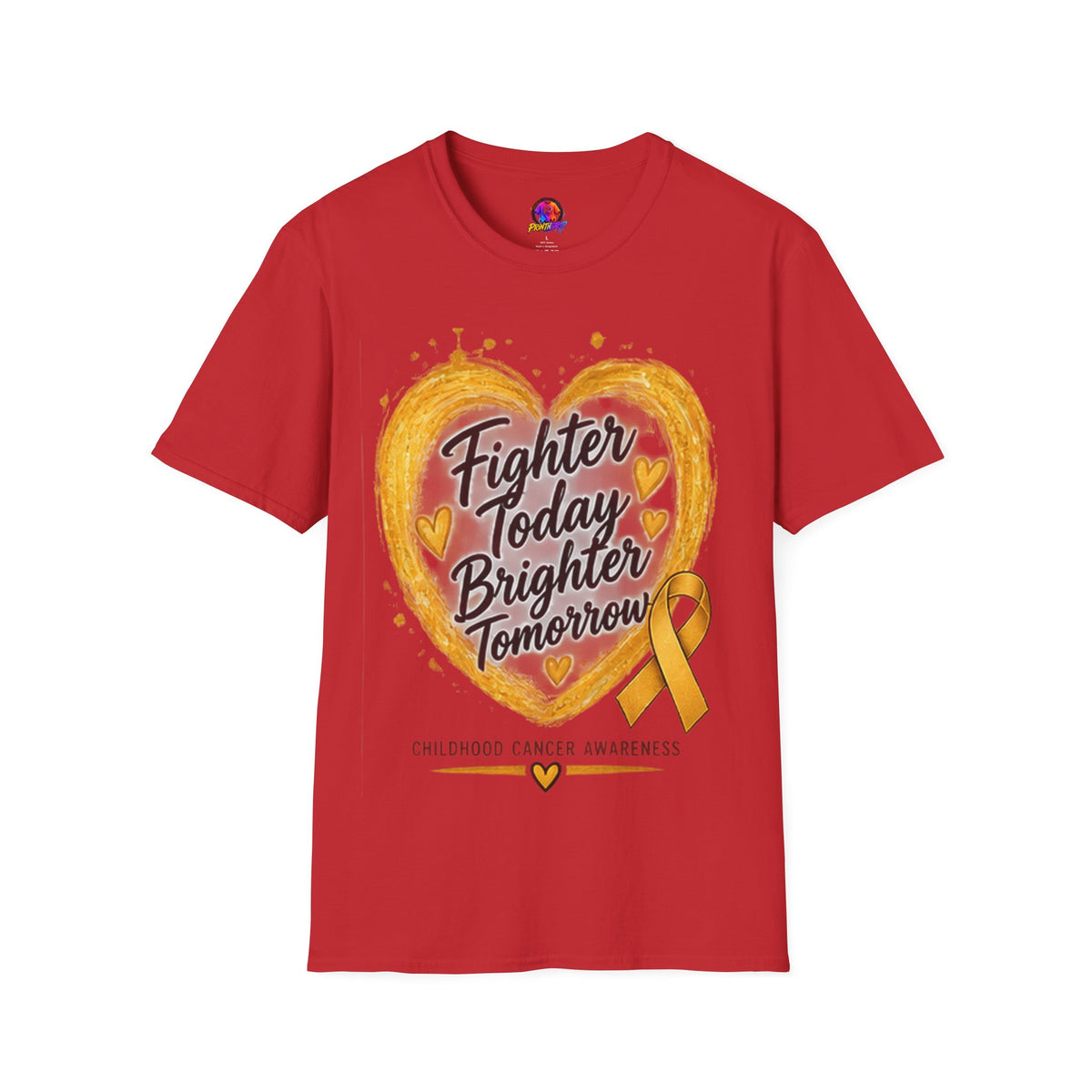 Childhood Cancer Awareness T-Shirt — "Fighter Today Brighter Tomorrow" Gold Ribbon