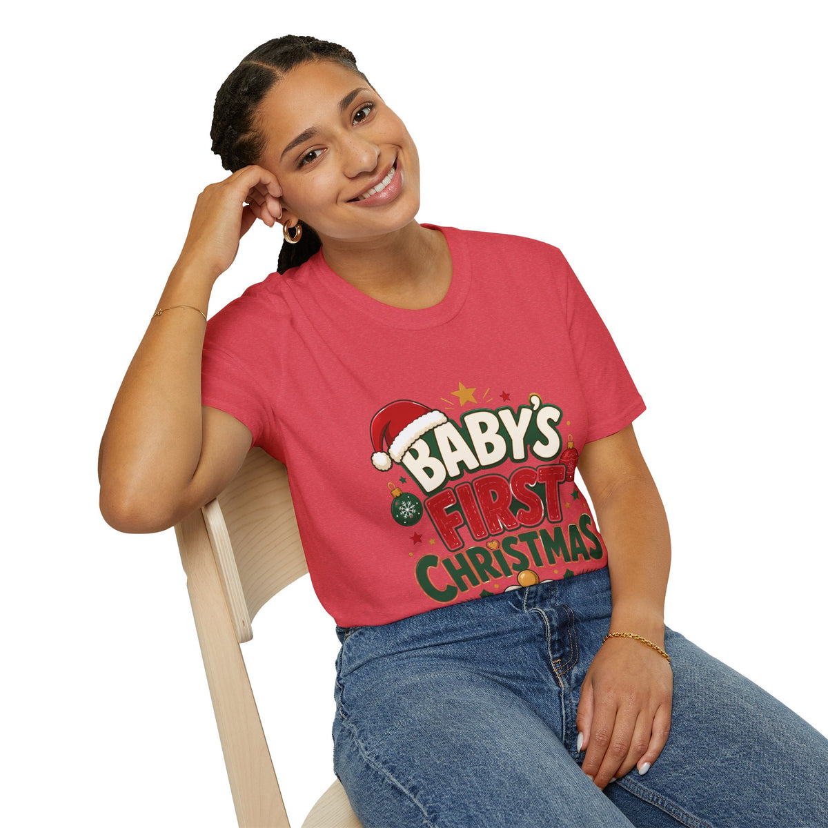 Baby's First Christmas T-Shirt — Festive Santa Hat & Ornaments Holiday Tee