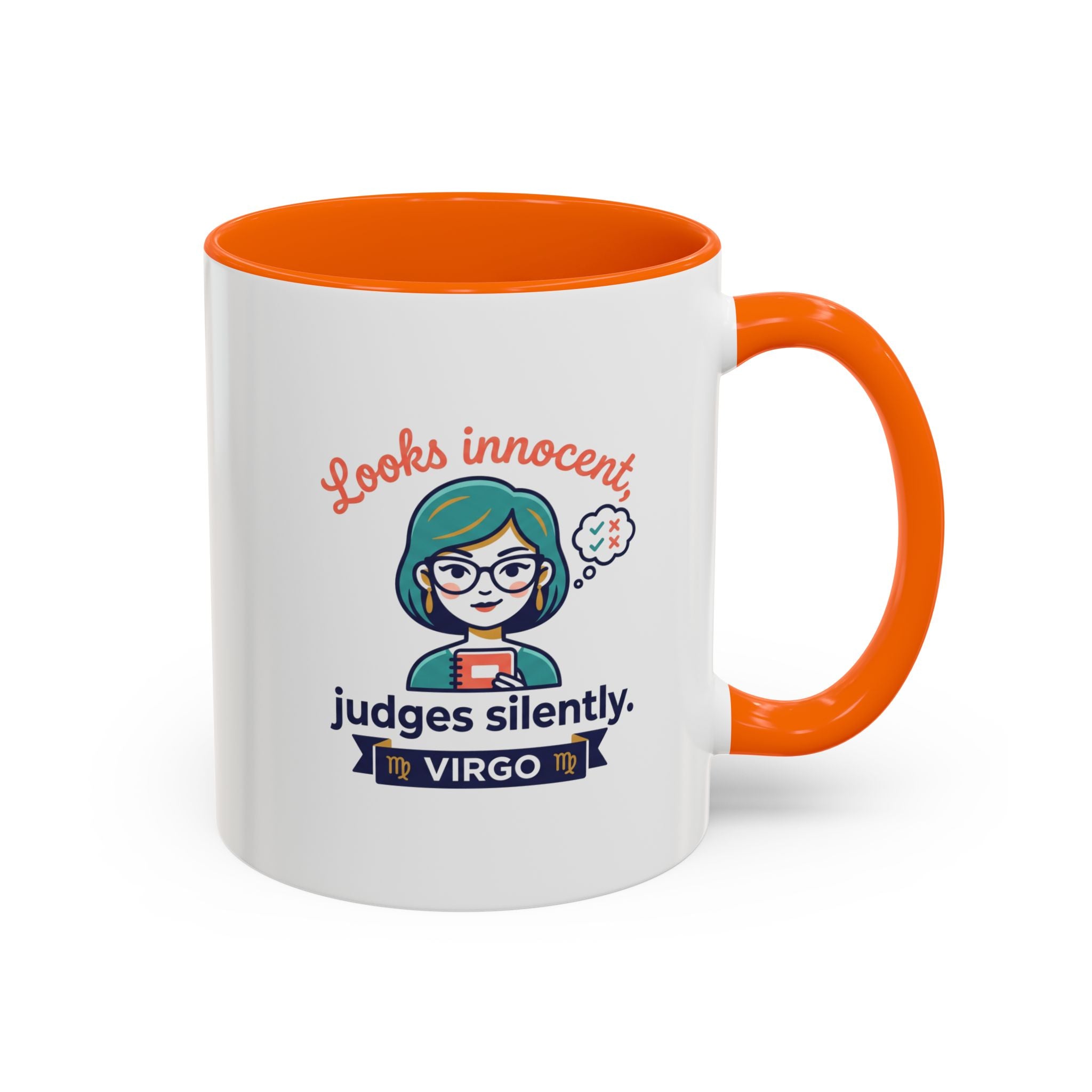 Virgo Accent Coffee Mug - "Looks Innocent, Judges Silently" Zodiac Astrology Gift