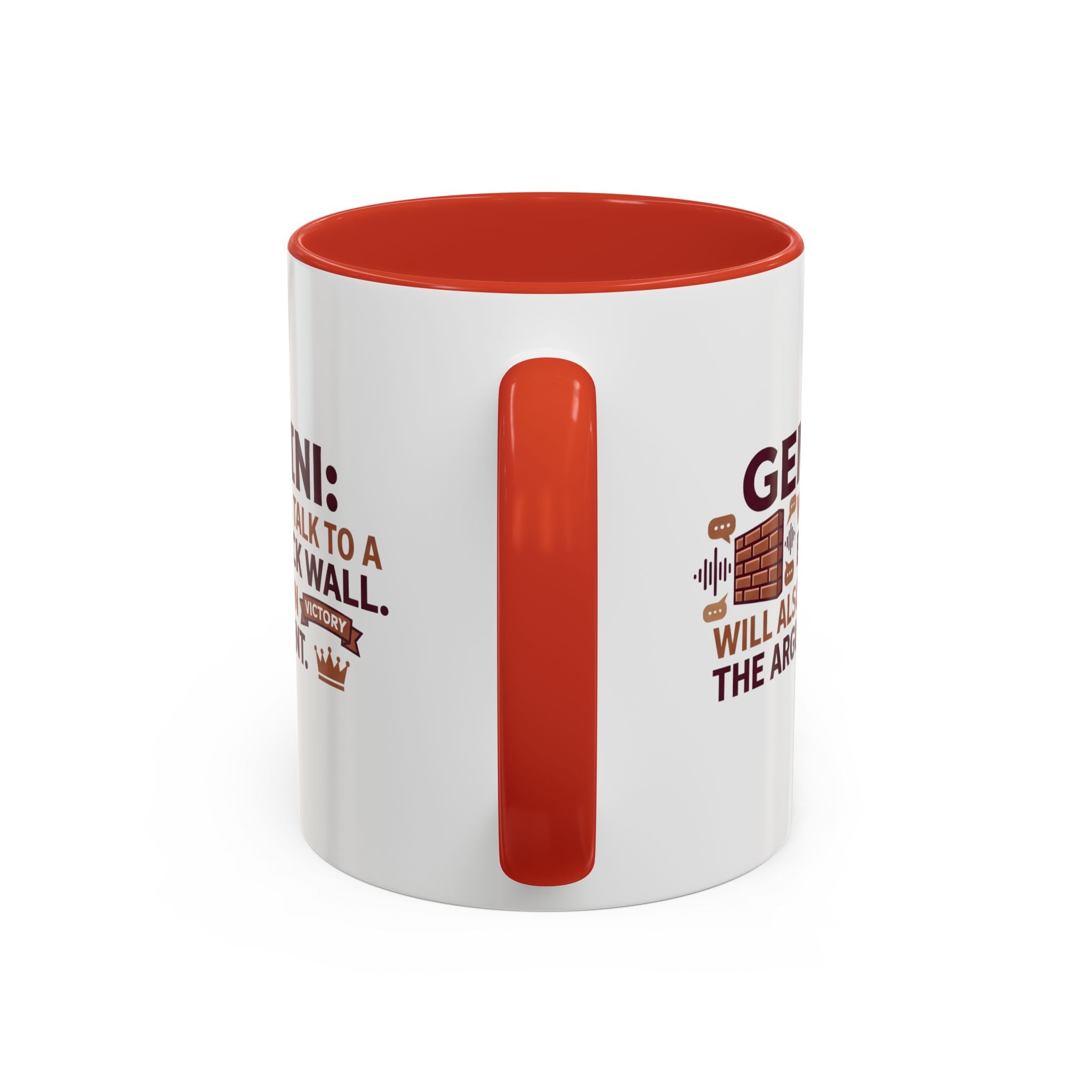 Gemini Coffee Mug — “Gemini: Will Talk to a Brick Wall, Will Also Win the Argument” Accent Mug