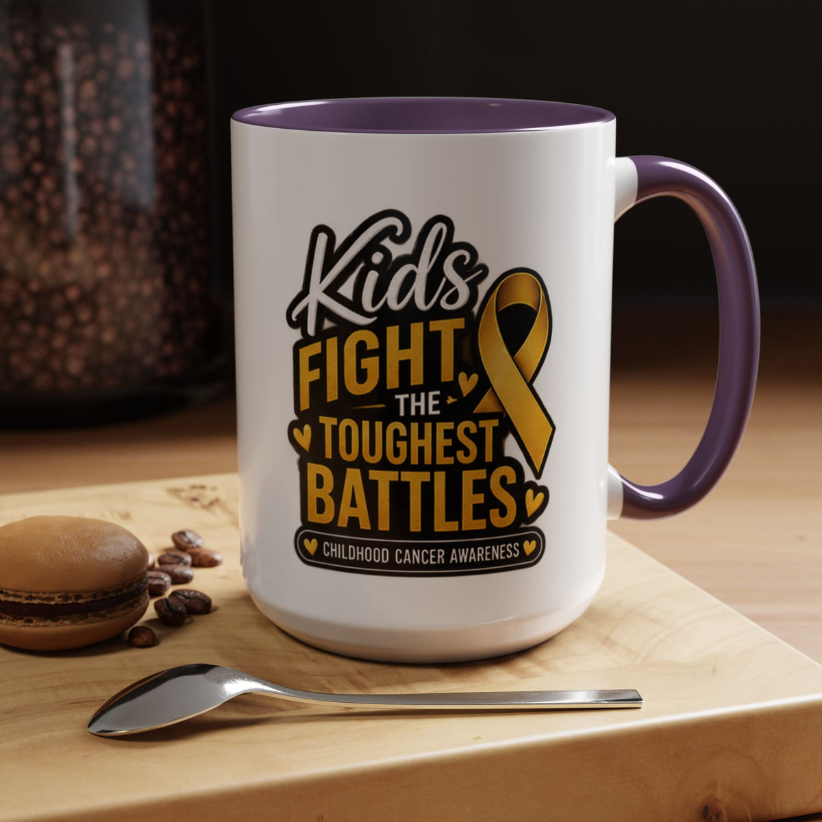 Childhood Cancer Awareness Accent Coffee Mug - "Kids Fight the Toughest Battles" (11/15oz)