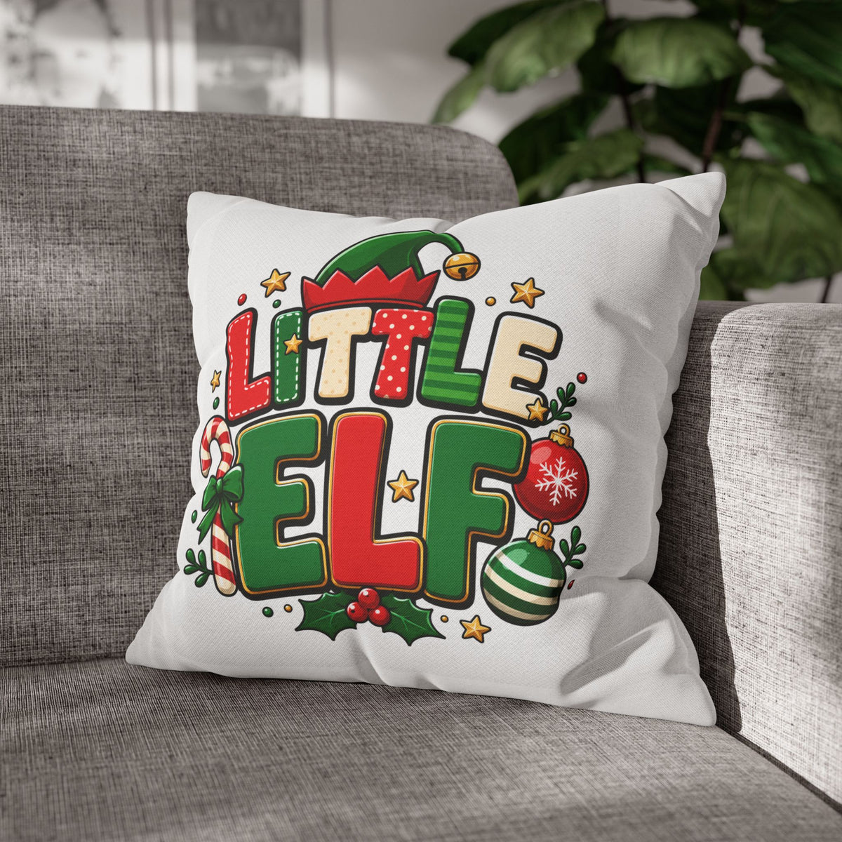 Little Elf Christmas Pillowcase — Cute Holiday Kids Decorative Pillow Cover