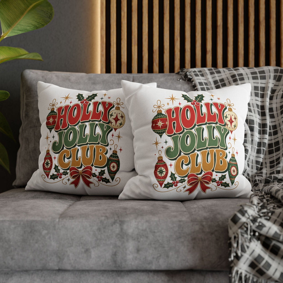 Holly Jolly Club Christmas Pillowcase — Festive Holiday Decorative Cover
