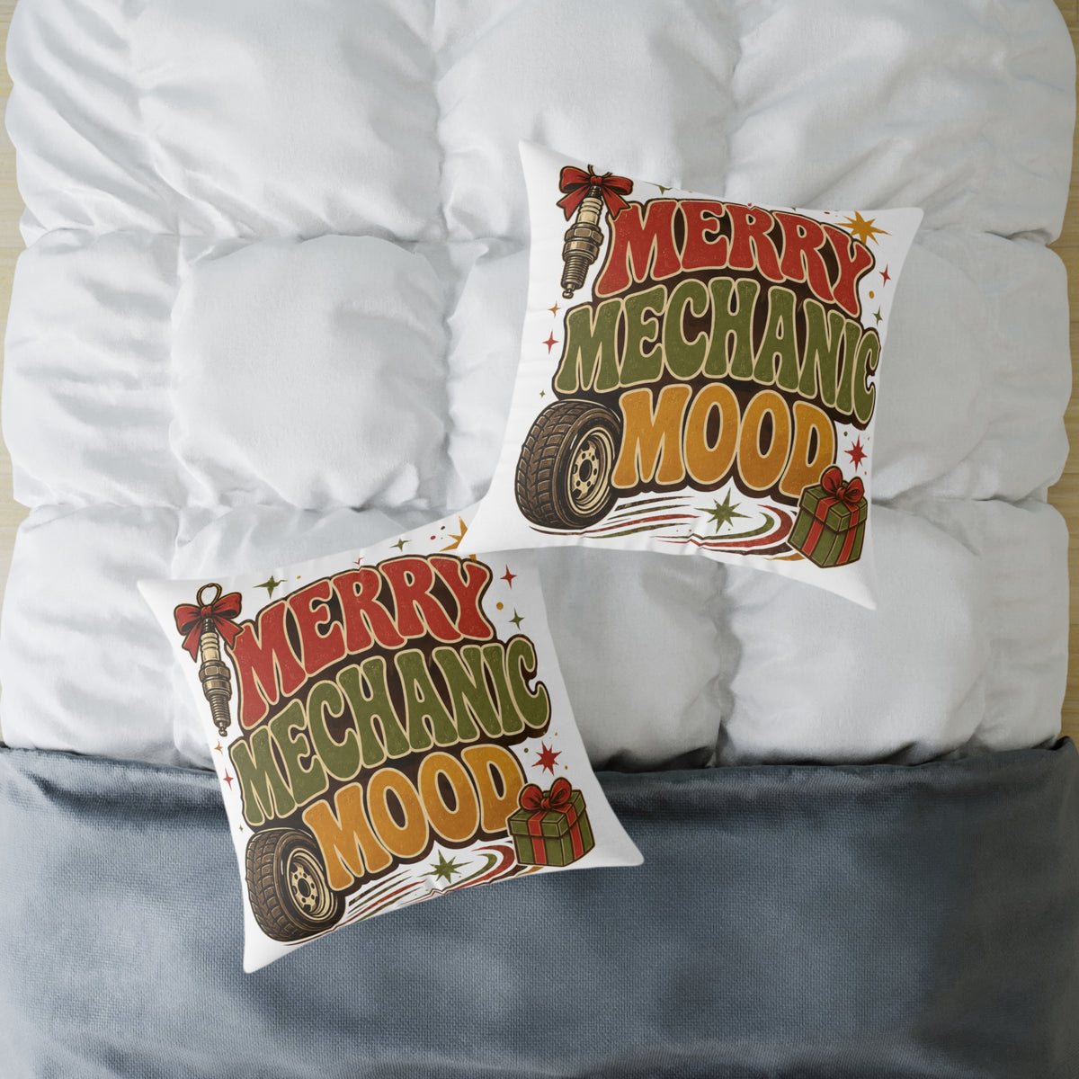 Modern Day Christmas Merry Mechanic Mood Pillow - Christmas Car Mechanic Holiday Throw Pillow