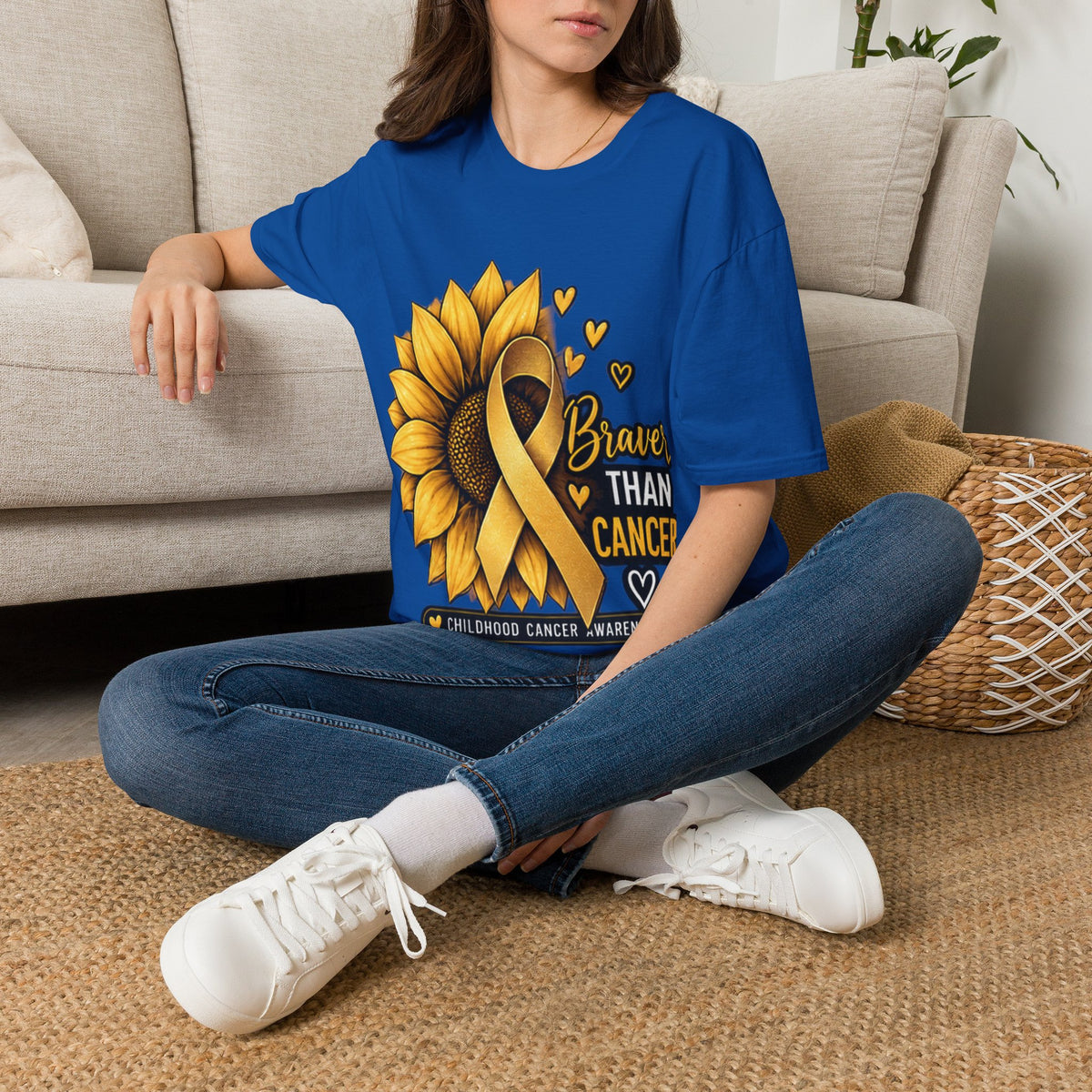 Braver Than Cancer Childhood Cancer Awareness Sunflower T-Shirt