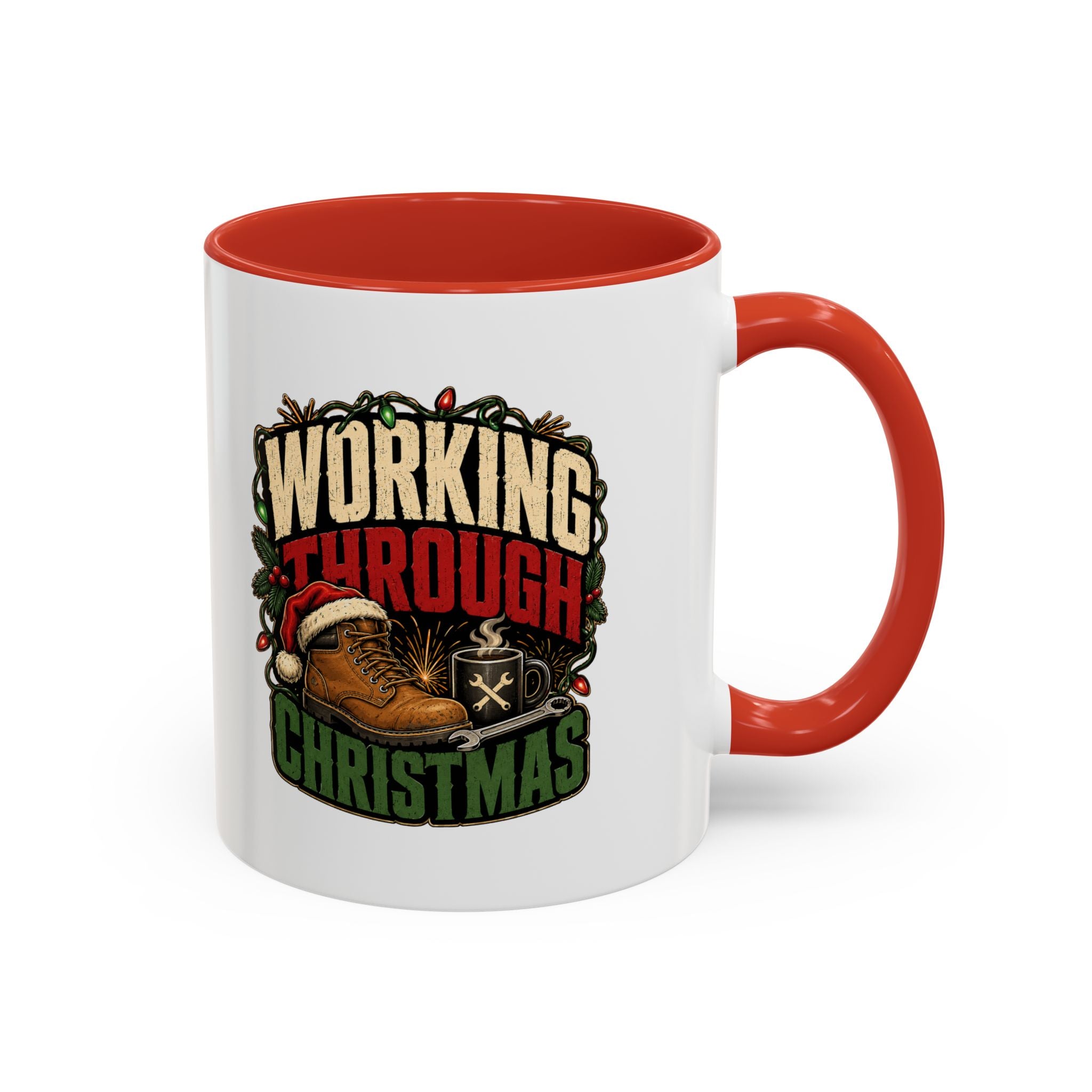 Modern Day Christmas Working Through Christmas Coffee Mug — Funny Holiday Work & Overtime Gift