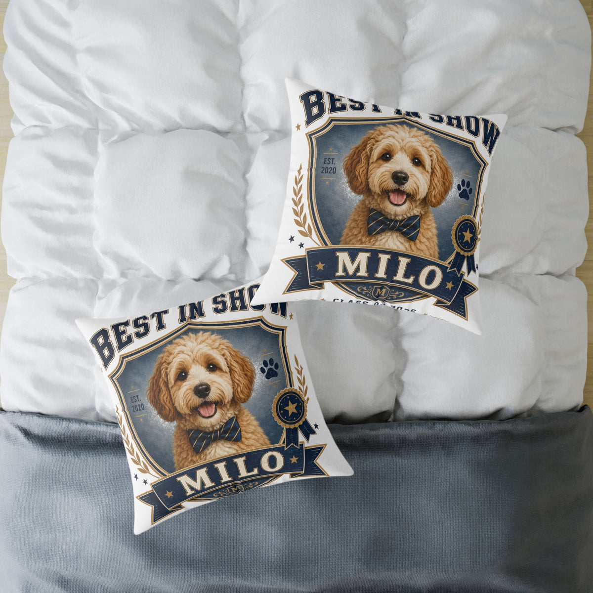 Best in Show Dog Pillow  Milo Bailey Dog Dad Mom — Personalized Milo Portrait Square Throw Pillow