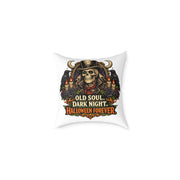 Halloween Skeleton Pillow - "Old Soul, Dark Night. Halloween Forever" Square Decorative Cushion