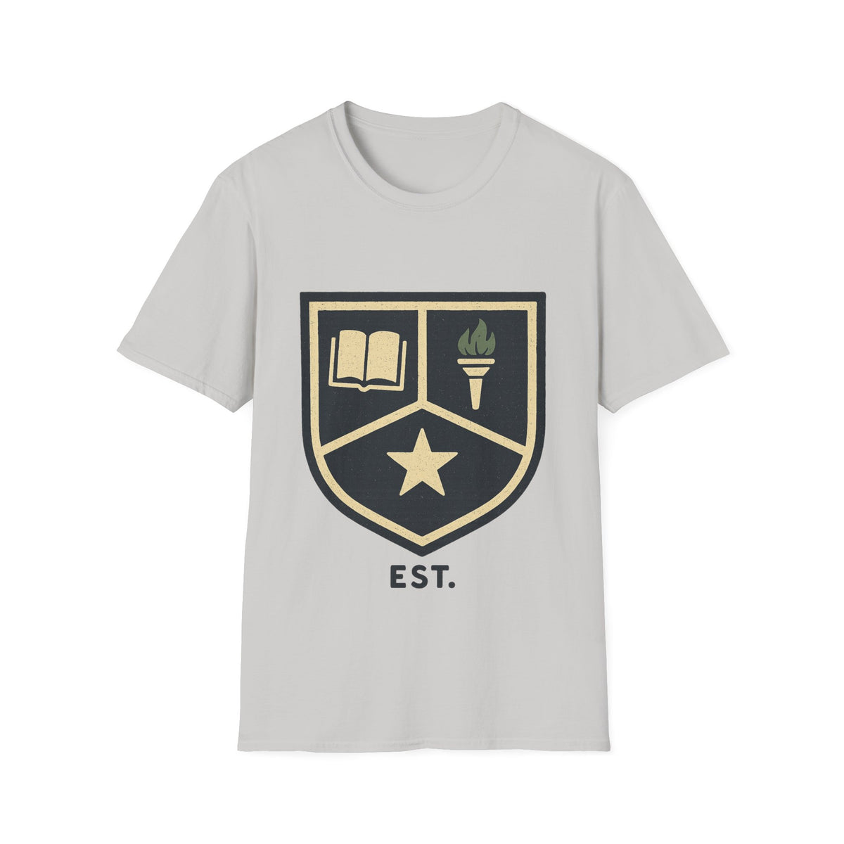Academy Crest T-Shirt — Book & Torch Vintage Shield Tee - Trending Now - August 2026