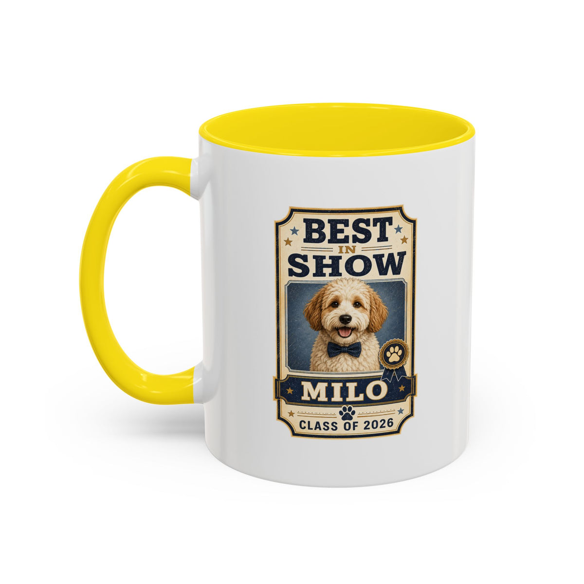 Milo Bailey Dog Dad Mom Best in Show Personalized Dog Photo Coffee Mug — Custom Pet Name (e.g., Milo) — Class of 2026 Accent Mug