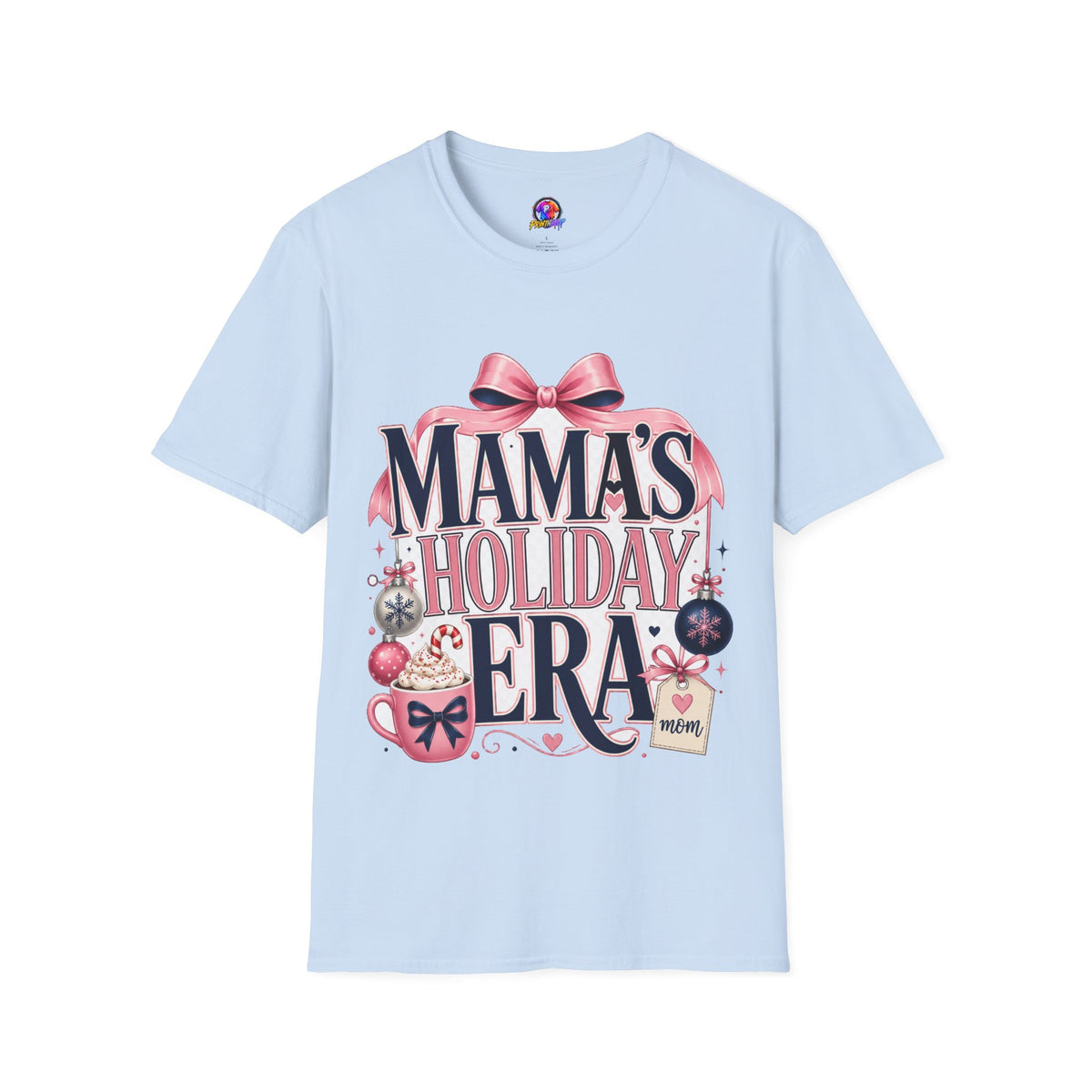 Mama's Holiday Era T-Shirt — Festive Pink Bow Christmas Tee for Moms