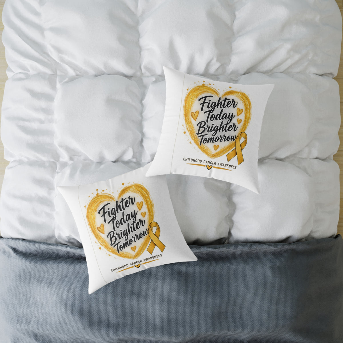 Childhood Cancer Awareness Pillow — "Fighter Today Brighter Tomorrow" Square Throw Pillow