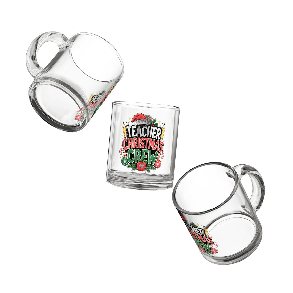 Christmas Glass Mug 10 oz Teacher Christmas Crew Glass Mug — 10oz Holiday Coffee Cup for Educators