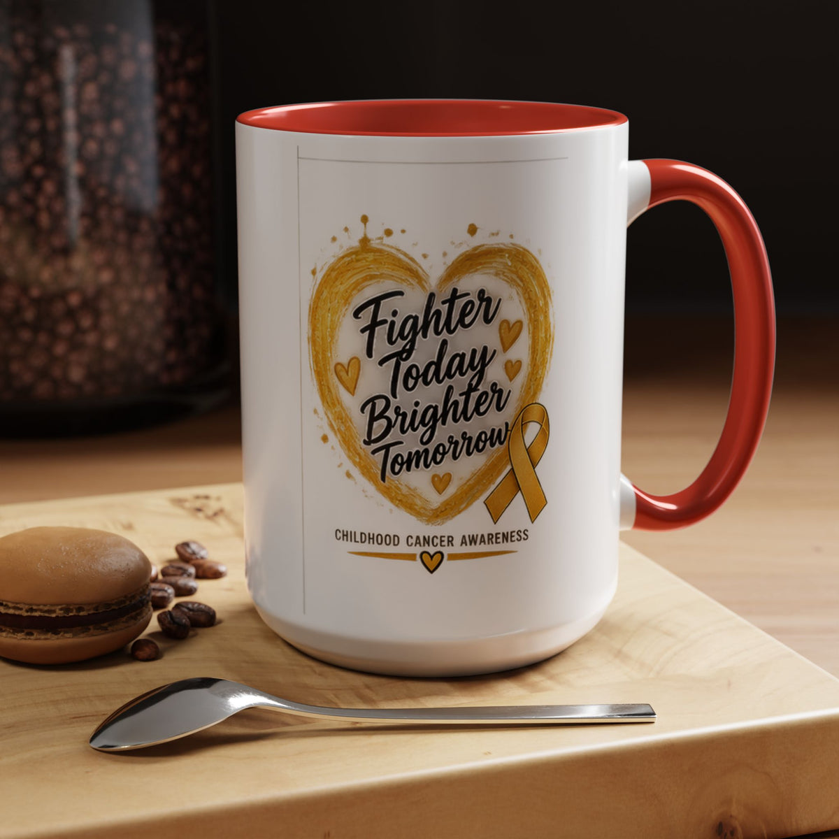 Childhood Cancer Awareness Coffee Mug – "Fighter Today Brighter Tomorrow" (Accent 11/15oz)
