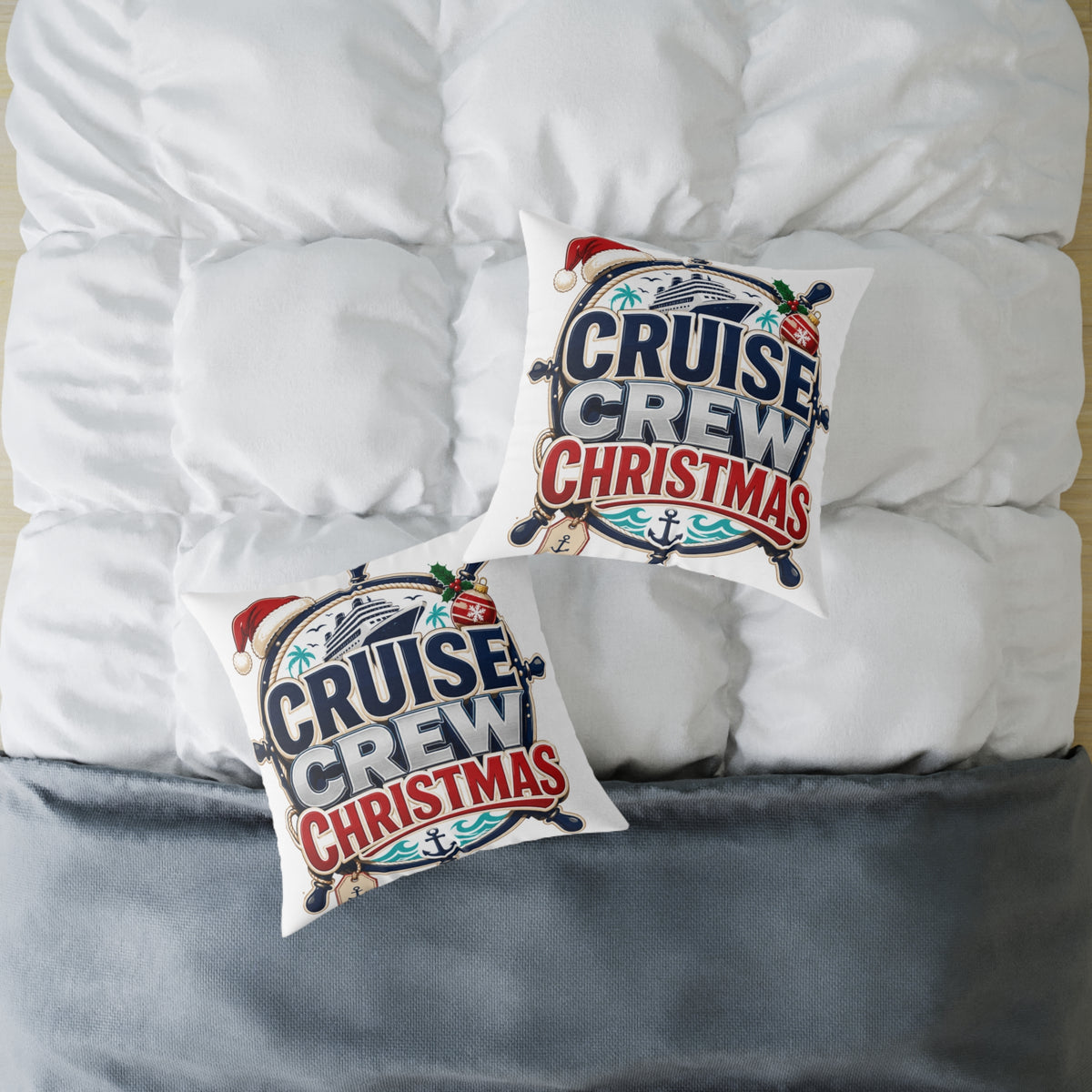 Modern Day Christmas Cruise Crew Christmas Square Poly Canvas Pillow