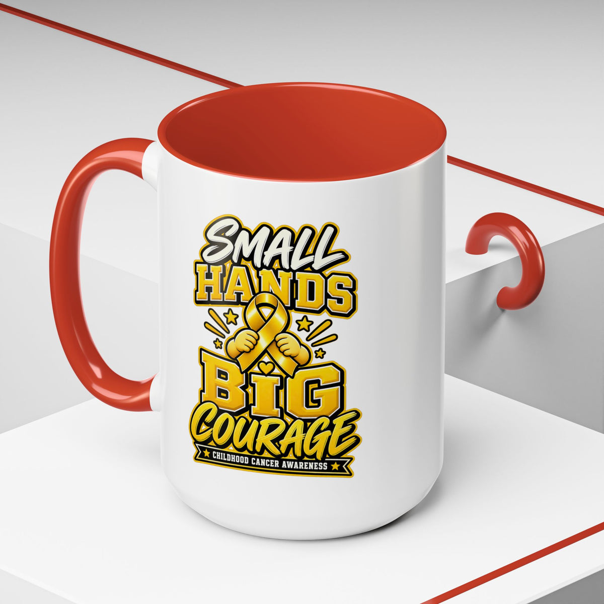 Coffee Mug - "Small Hands Big Courage" Childhood Cancer Awareness Accent Mug