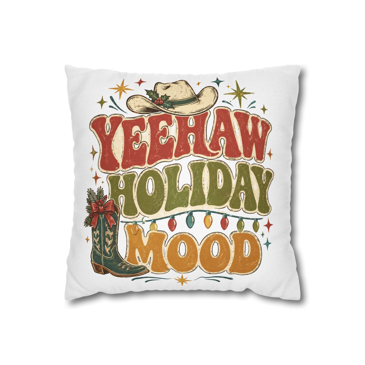 Christmas Yeehaw Holiday Mood Pillowcase — Western Christmas Decorative Throw Pillow Cover
