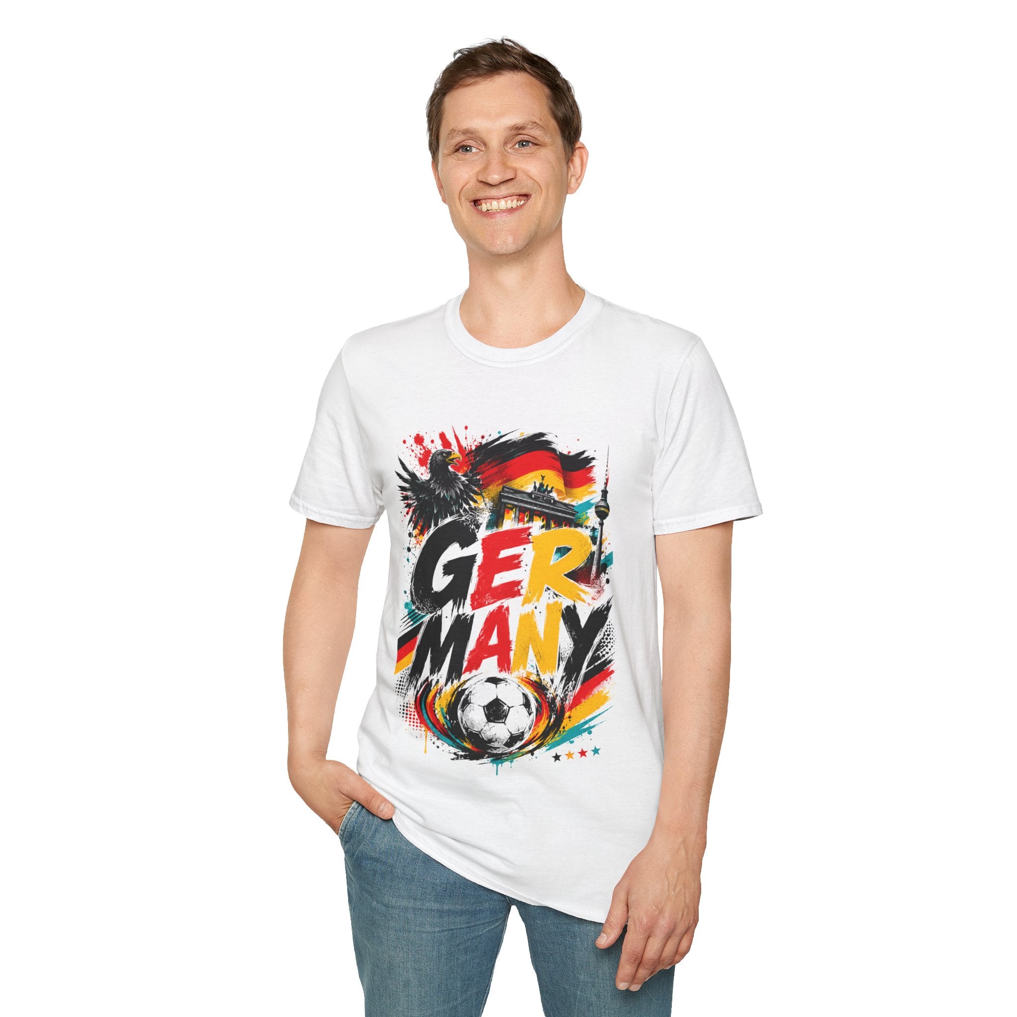 Germany Soccer Graphic T‑Shirt — Flag, Eagle & Brandenburger Tor Design