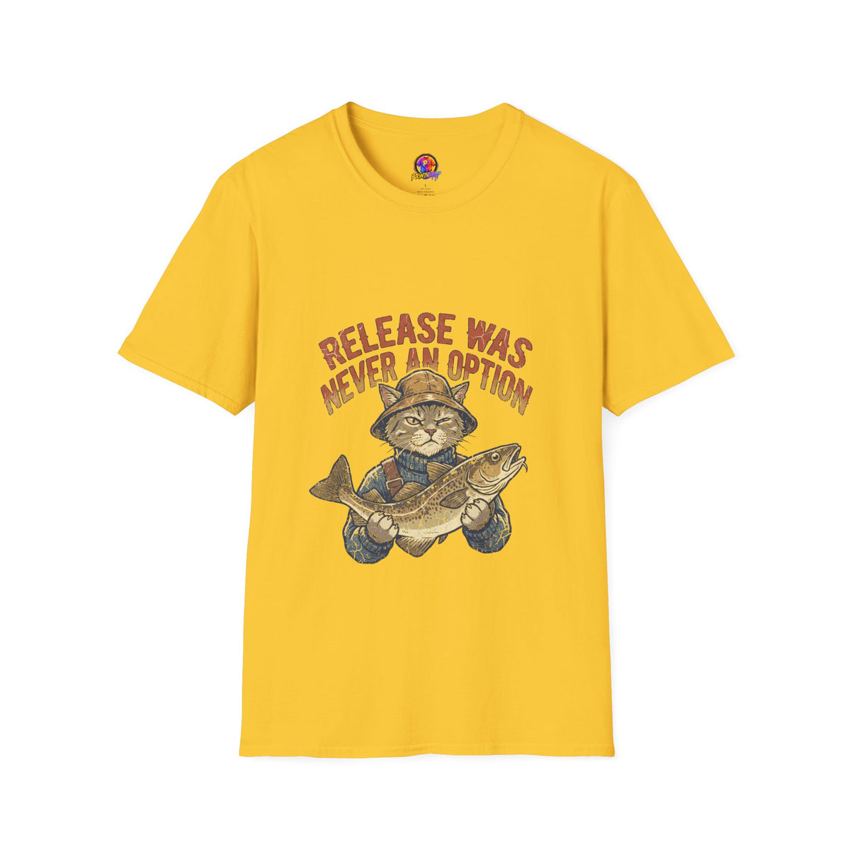 Funny And Witty Fishing Cat T-Shirt – "Release Was Never An Option" Vintage Angler Tee