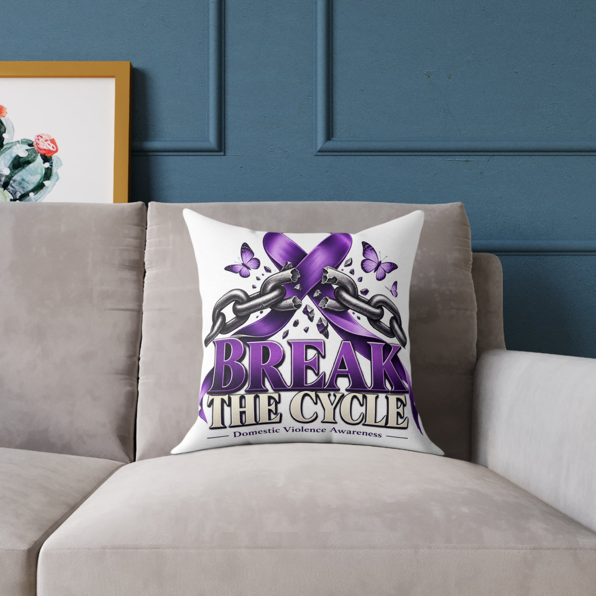 Break the Cycle Awareness Pillow — Purple Ribbon Domestic Violence Support