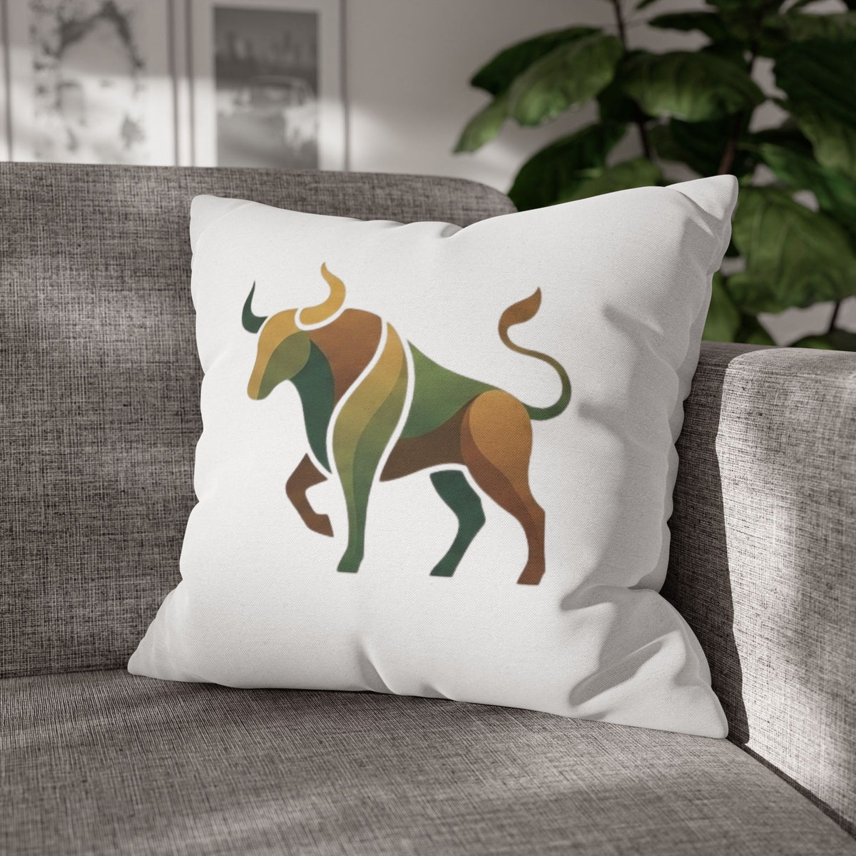 Taurus Geometric Bull Throw Pillowcase – Earth Tone Taurus Home Decor