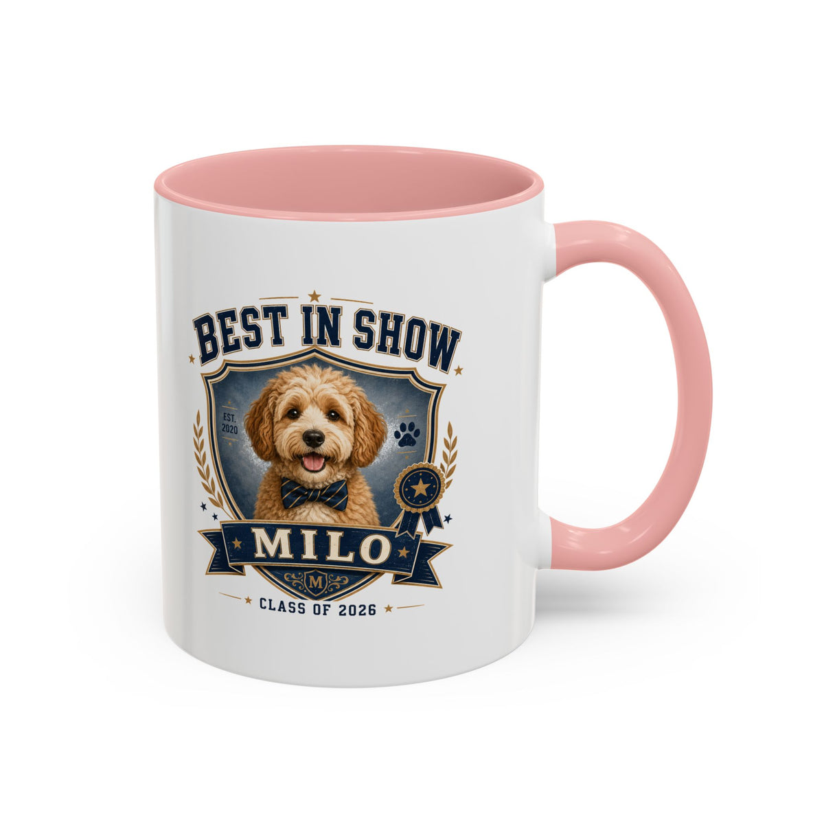 Milo Bailey Dog Dad Mom Best in Show Personalized Dog Coffee Mug — 'Milo' Class of 2026 Accent Mug
