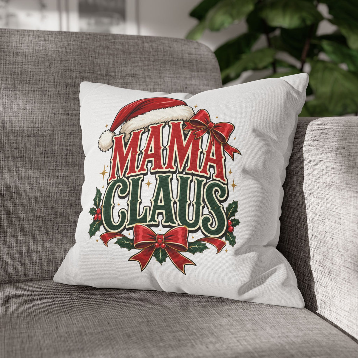 Christmas Mama Claus Holiday Throw Pillowcase — Christmas Decorative Square Pillow Cover