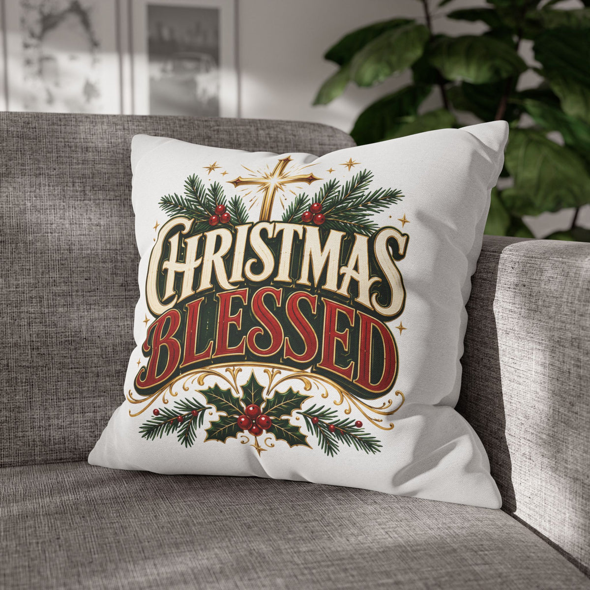 Christmas Spun Square Pillowcase Christmas Blessed Pillowcase
