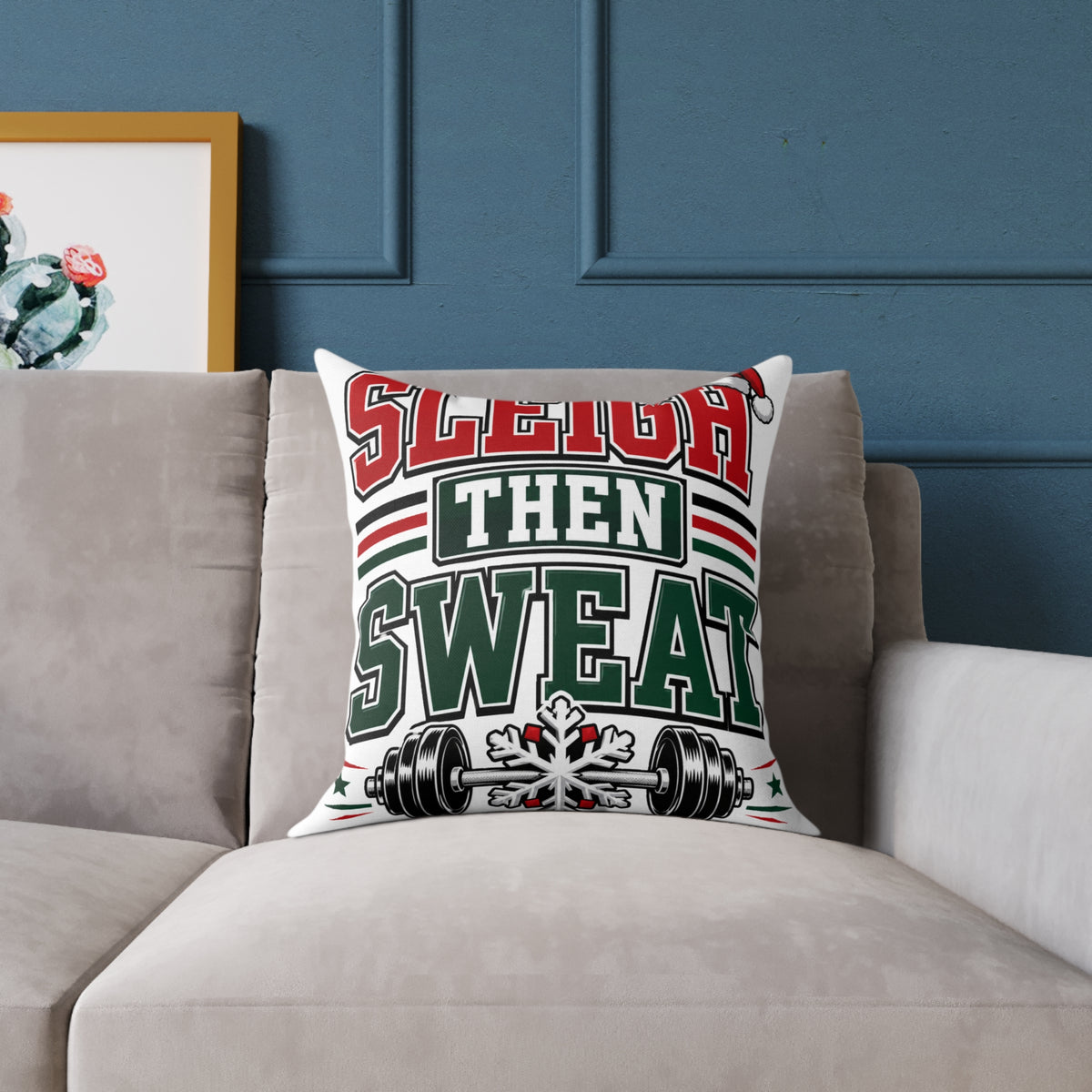 Modern Day Christmas  Sleigh Then Sweat Christmas Gym Pillow