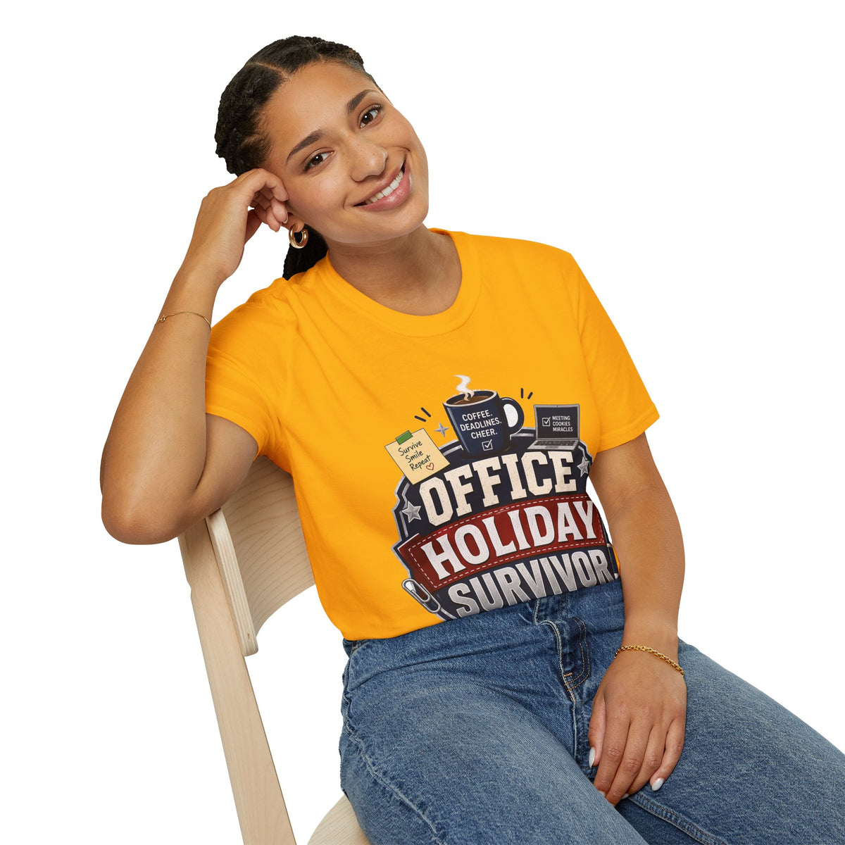 Office Holiday Survivor T-Shirt — Coffee, Deadlines & Cheer Work Shirt