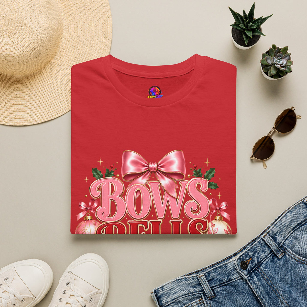 T-Shirt — Bows Bells Bliss Christmas Graphic Tee