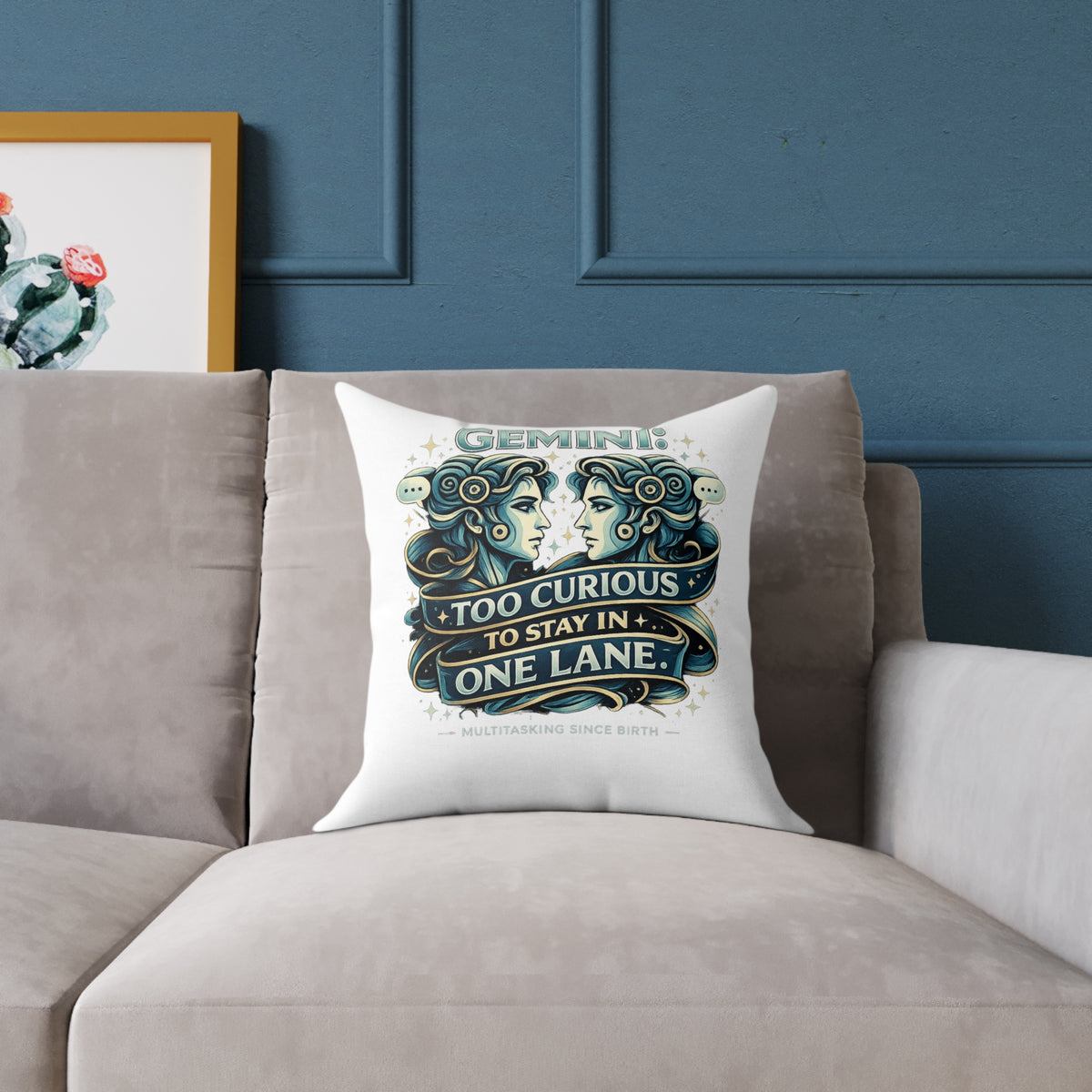Gemini Zodiac Too Curious Square Poly Canvas Pillow