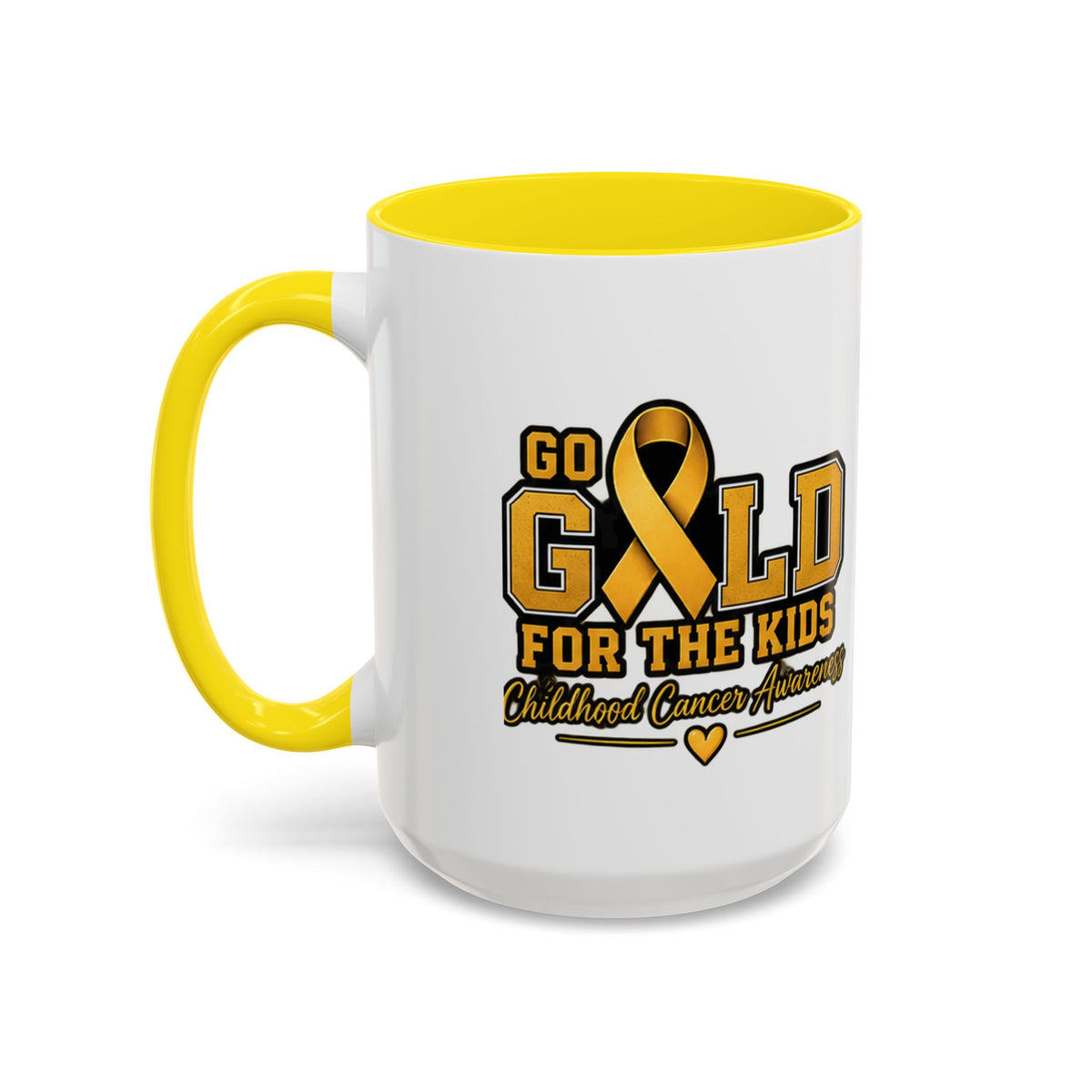 Gold For The Kids Coffee Mug — Childhood Cancer Awareness Accent Mug (11/15oz)