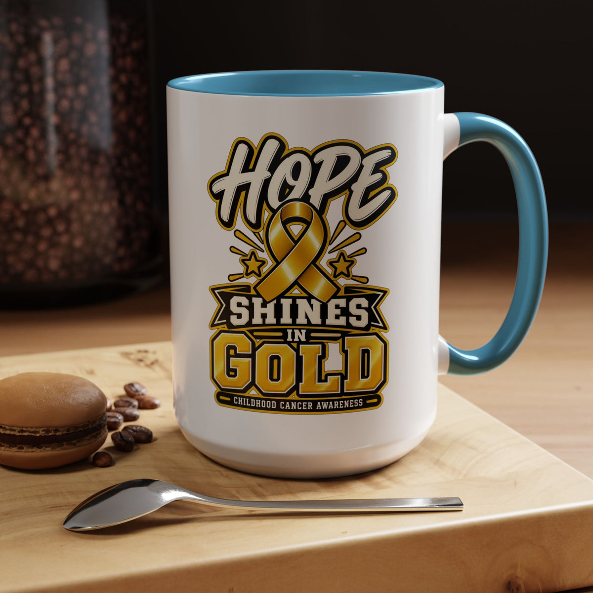 Hope Shines in Gold Coffee Mug — Childhood Cancer Awareness Accent Mug