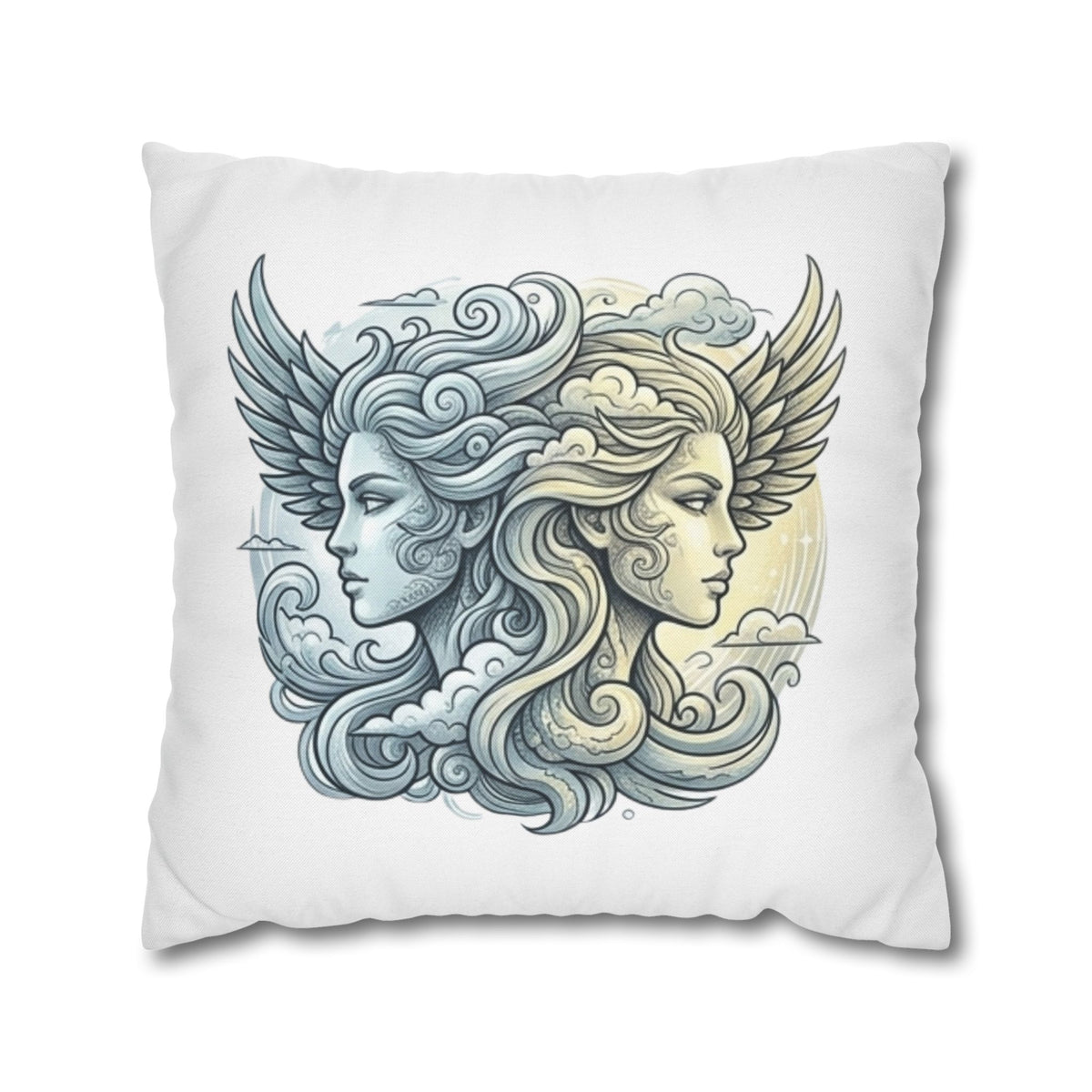 Gemini Dual Goddess Decorative Pillowcase — Celestial Sun & Moon Art Throw Pillow