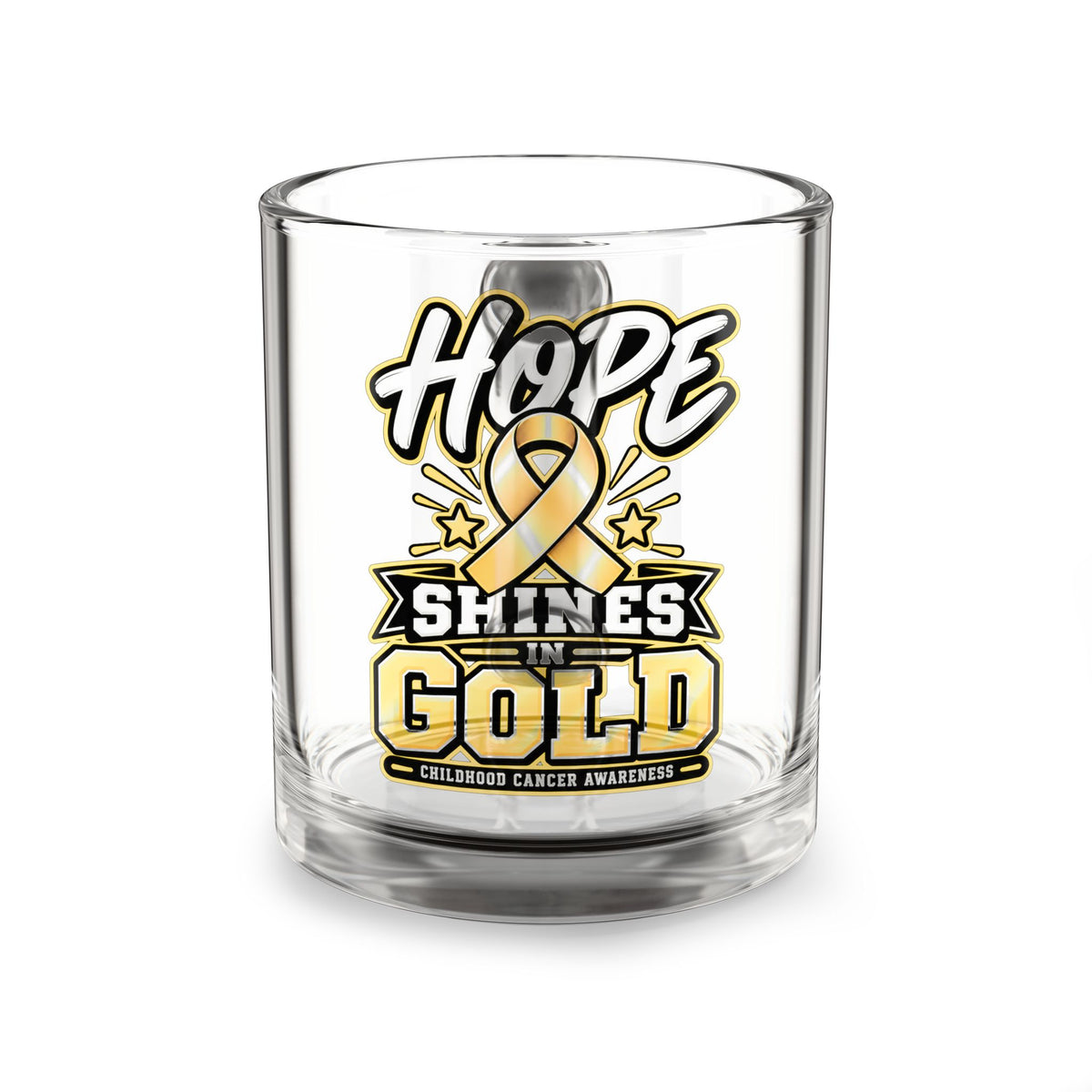 Hope Shines in Gold Childhood Cancer Awareness Glass Mug