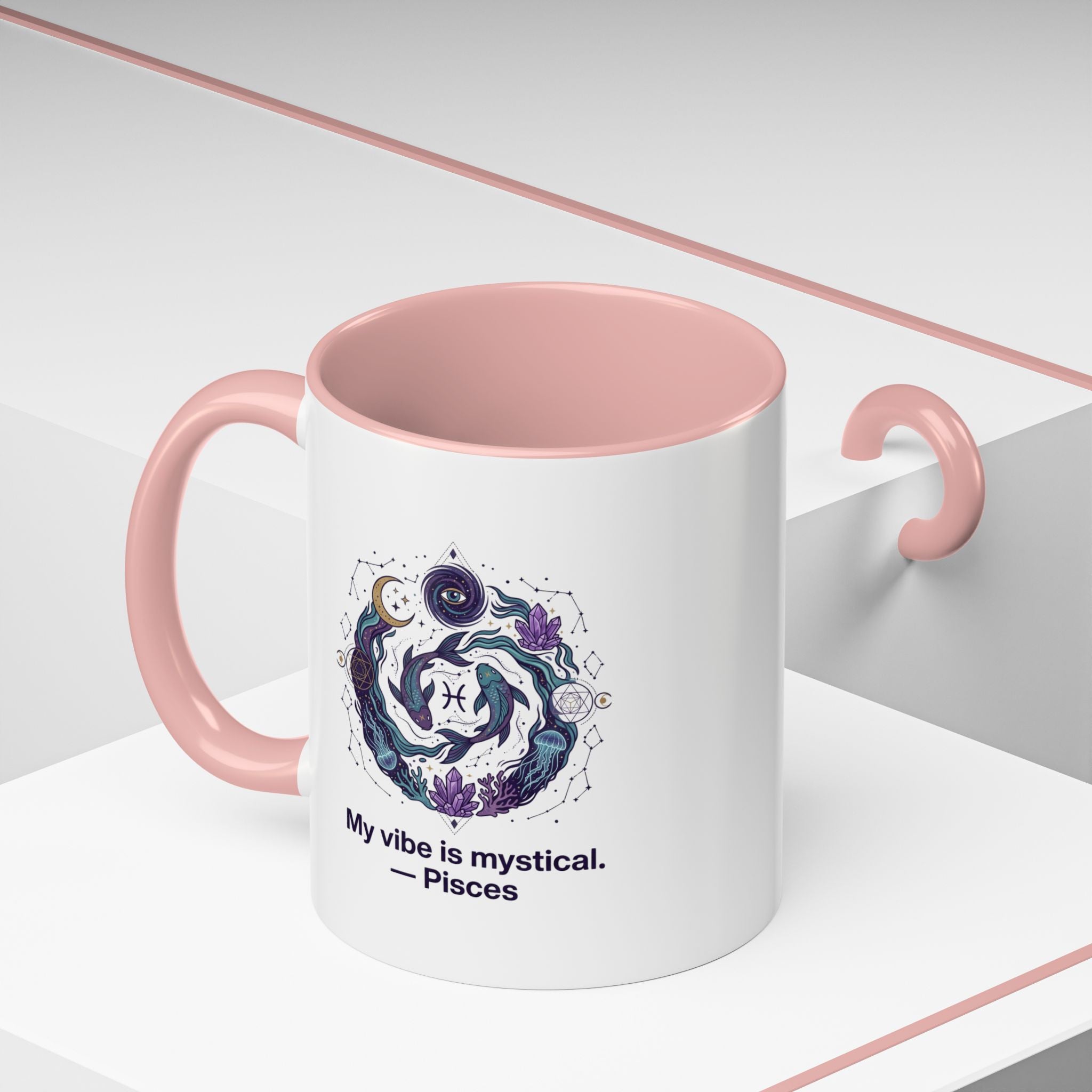 Pisces Zodiac Coffee Mug — "My vibe is mystical" Accent Ceramic Mug
