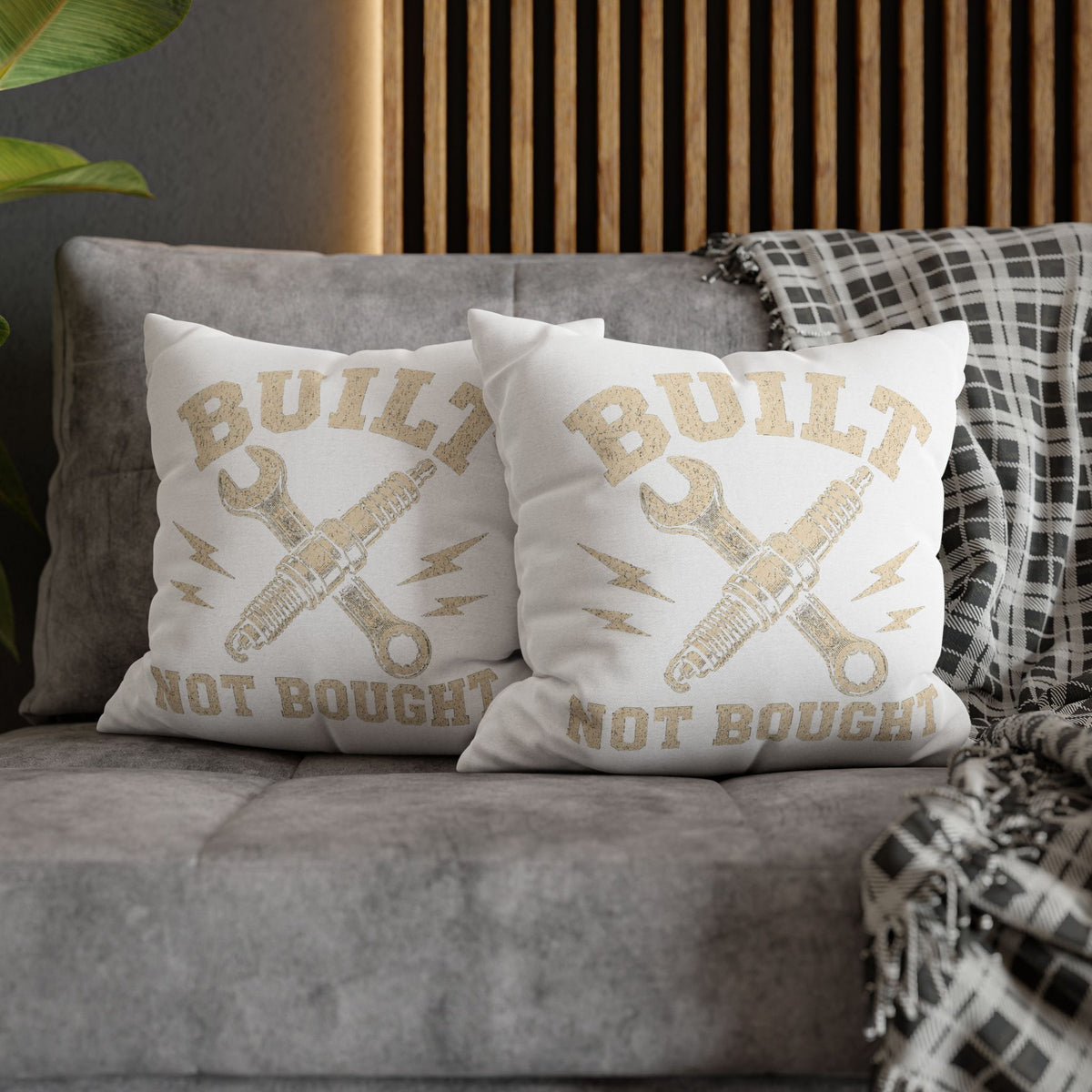 Built Not Bought Decorative Pillowcase Milo Bailey Dog Dad Mom — Rustic Mechanic Tool Accent