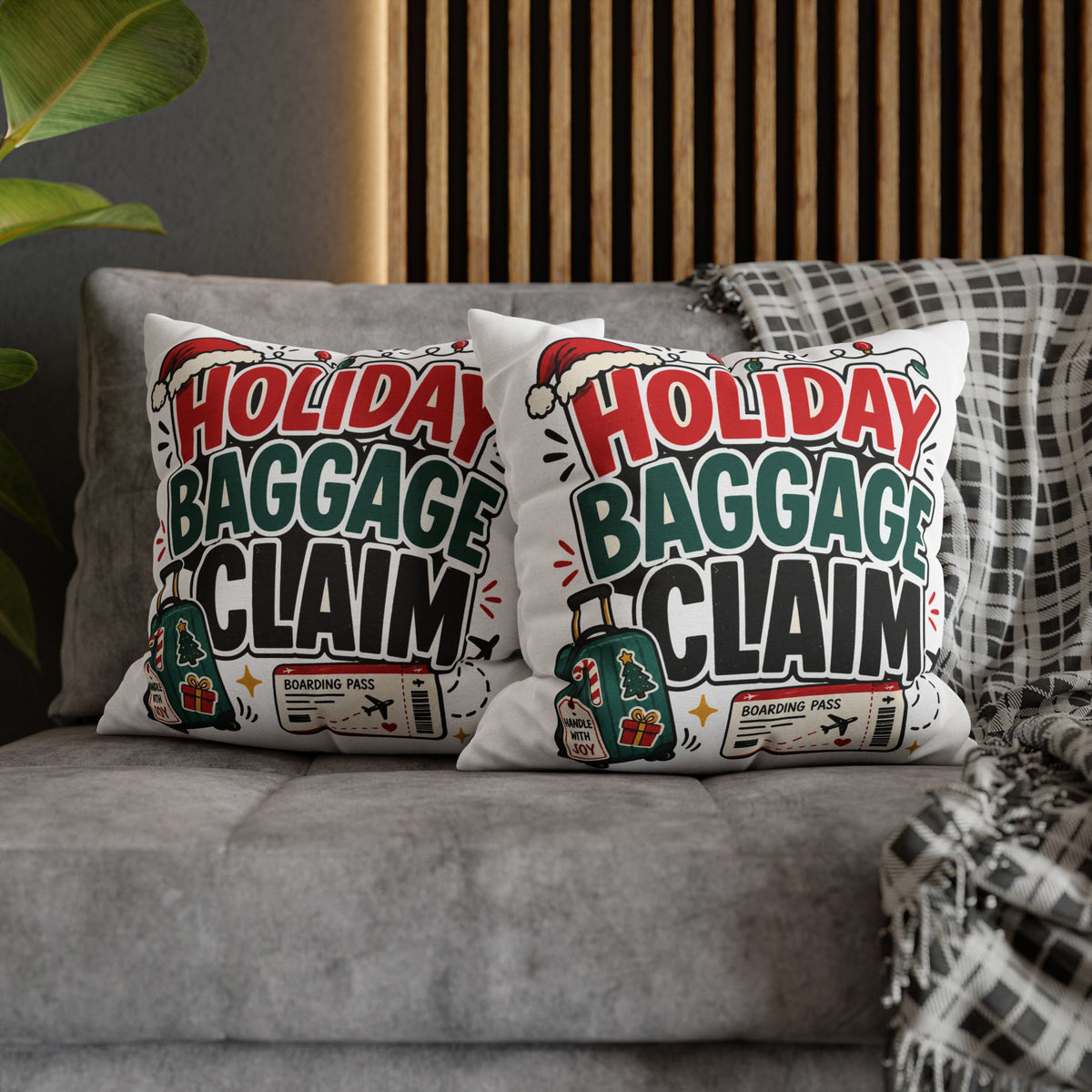 Holiday Baggage Claim Pillowcase Modern Day Christmas  - Funny Christmas Travel Decorative Throw Pillowcase