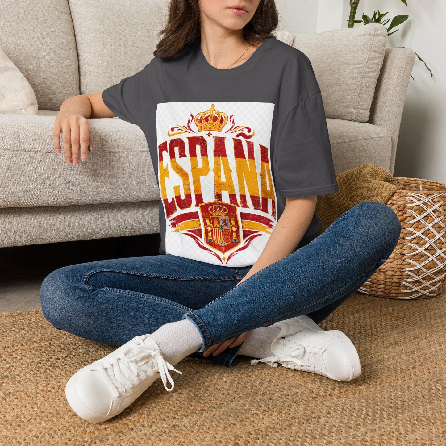 Spain Crown Graphic T-Shirt — Spanish Flag Vintage Crest Tee