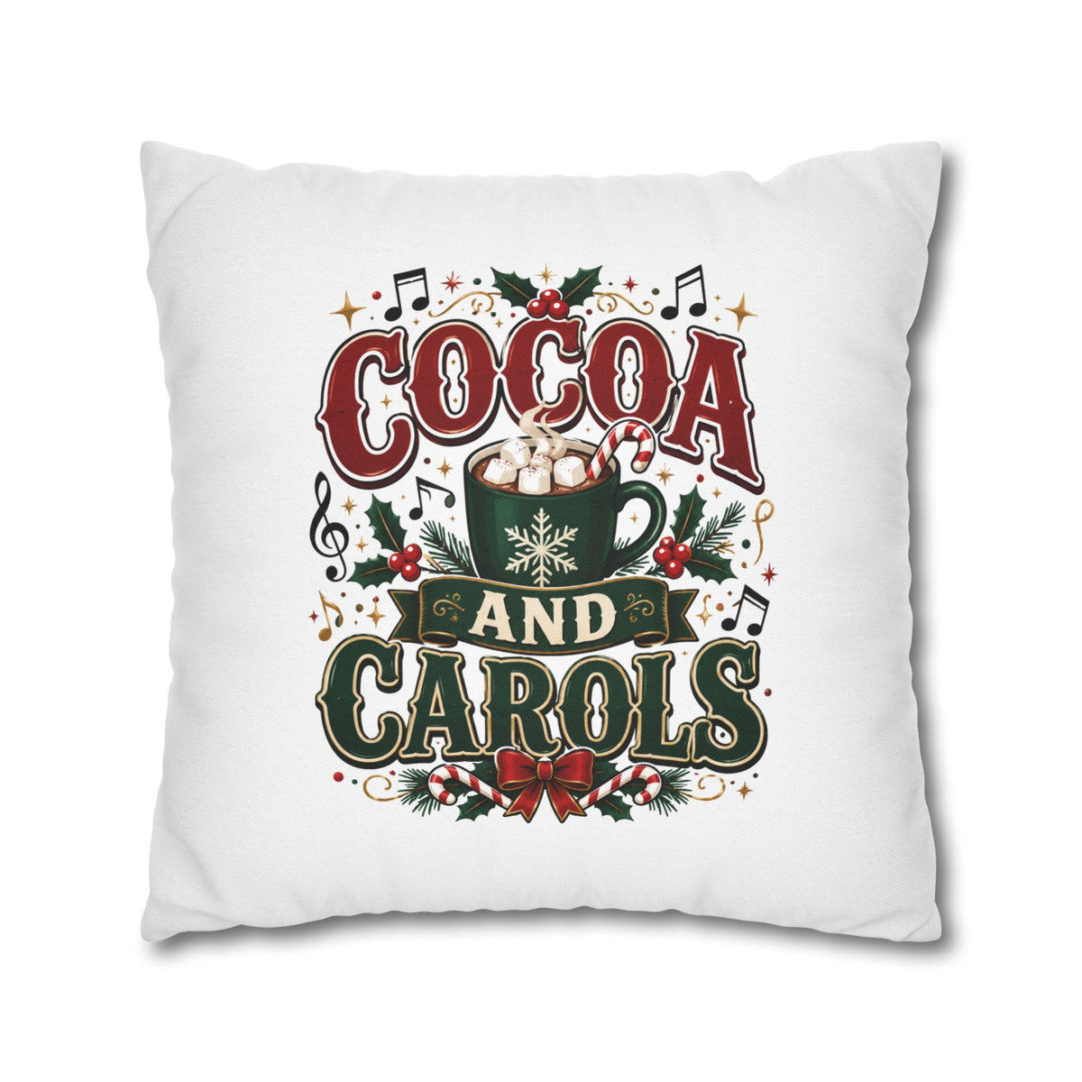 Christmas Cocoa and Carols Holiday Pillowcase - Festive Hot Chocolate Christmas Decor