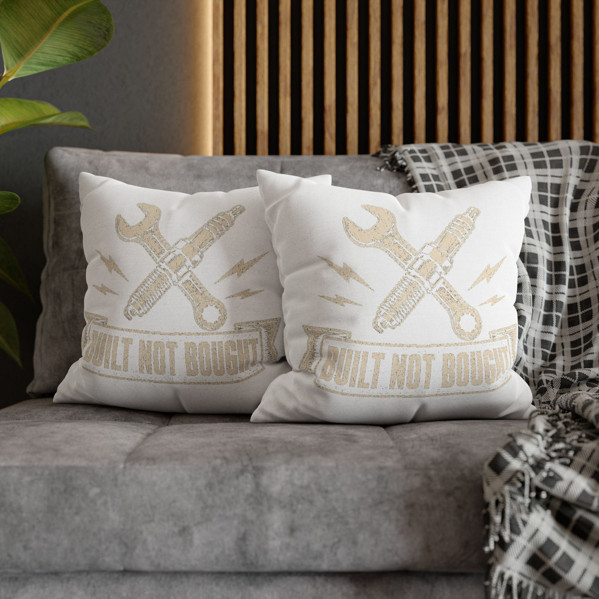 Built Not Bought Pillowcase  Milo Bailey Dog Dad Mom— Mechanic Wrench Spark Plug Decorative Throw Pillow