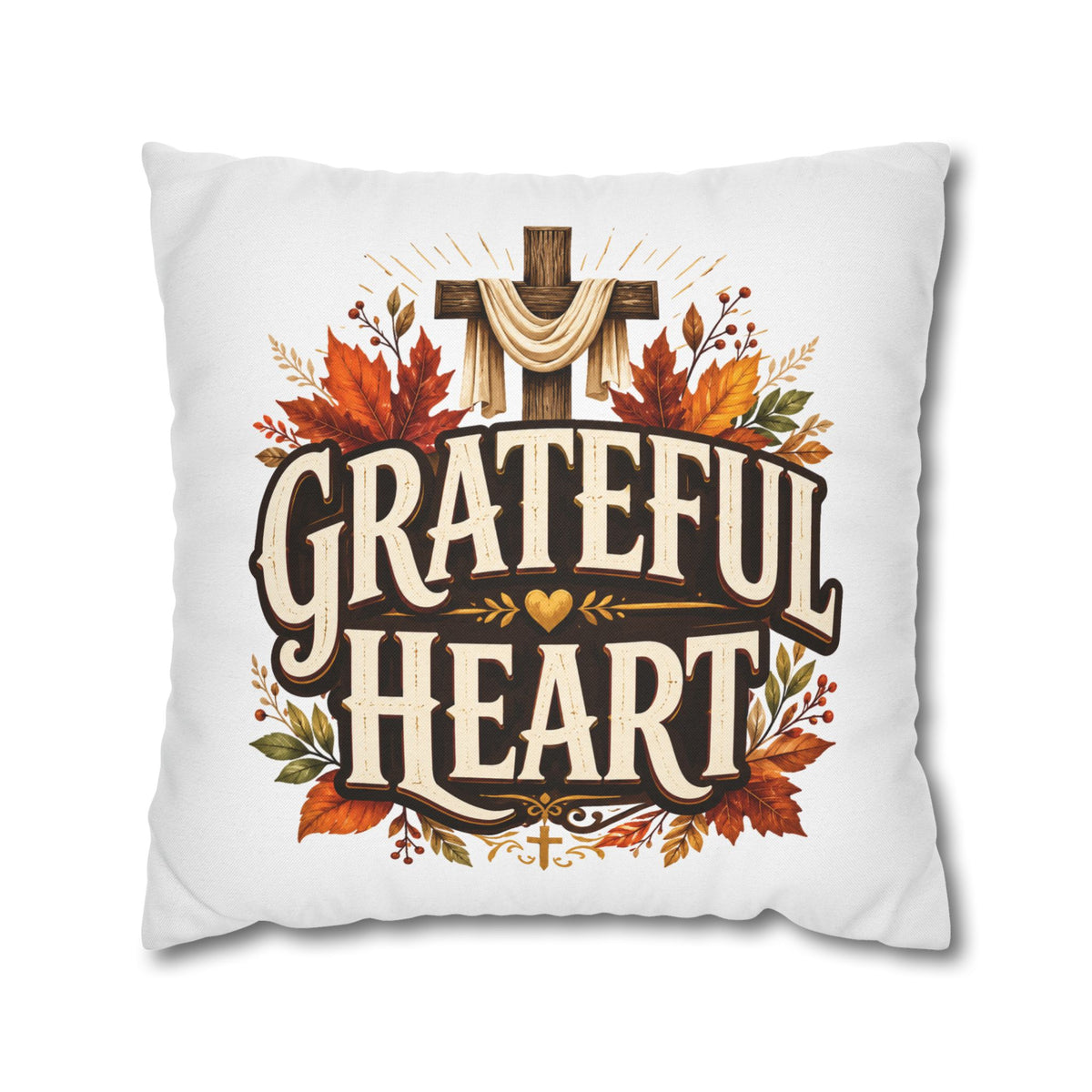 Thanksgiving Grateful Heart Throw Pillow — Autumn Cross Faith Decorative Pillowcase