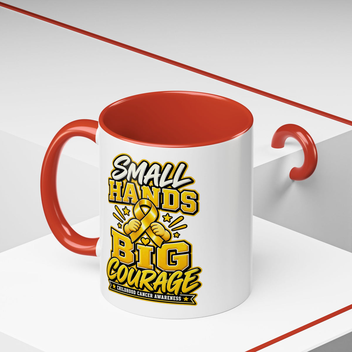 Coffee Mug - "Small Hands Big Courage" Childhood Cancer Awareness Accent Mug