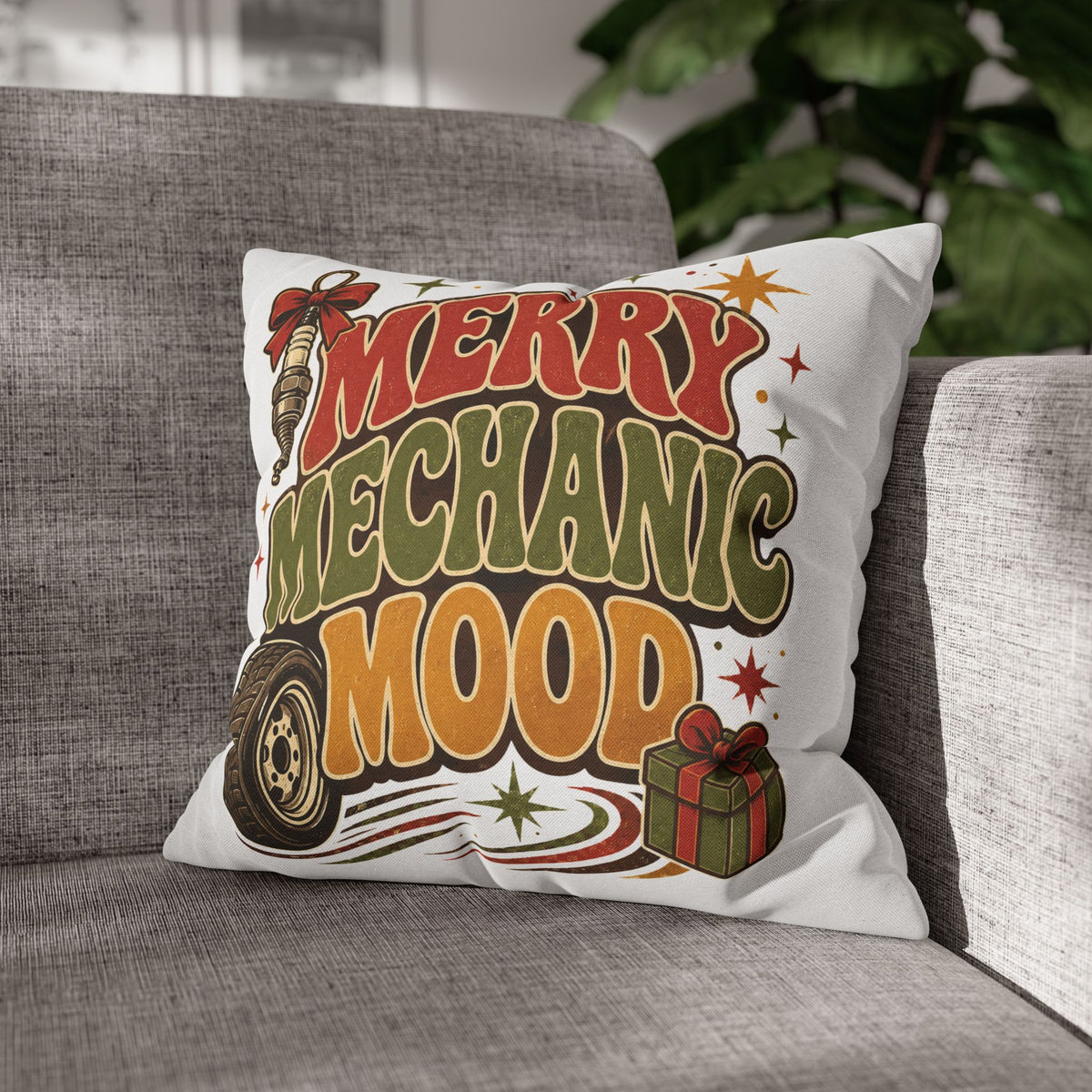 Merry Mechanic Mood Pillowcase Modern Day Christmas  — Festive Automotive Holiday Throw Pillowcase