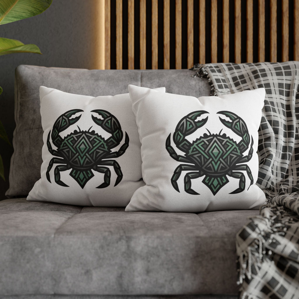 Cancer Zodiac Geometric Crab Throw Pillowcase — Coastal Zodiac Beach Decor