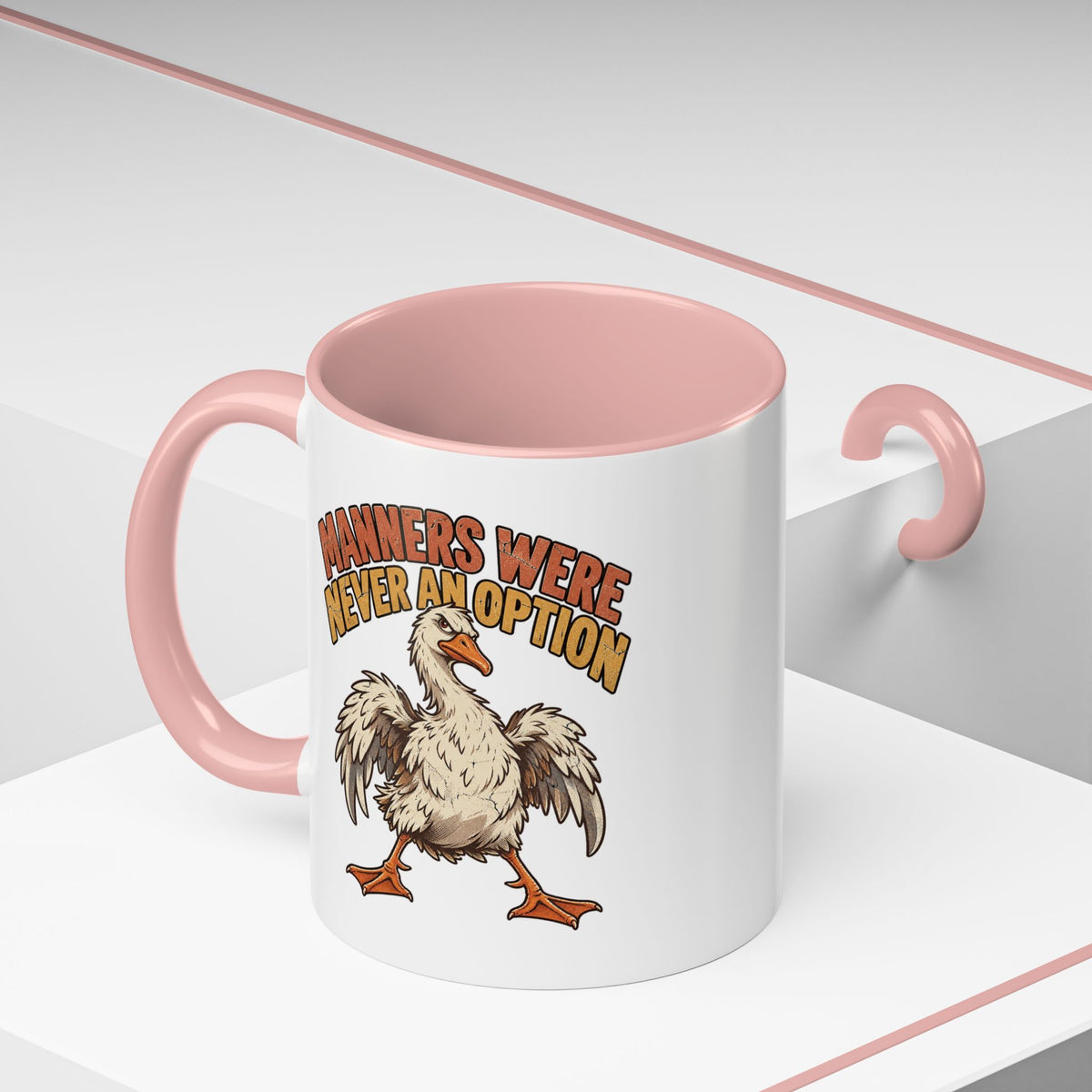 Coffee Mug — "Manners Were Never An Option" Funny Rude Chicken Accent Mug